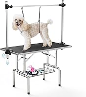 Lyromix 36 Inch Dog Grooming Table - Adjustable Arms Nooses, 330lb Capacity, Foldable w/ Mesh Tray & Storage Black