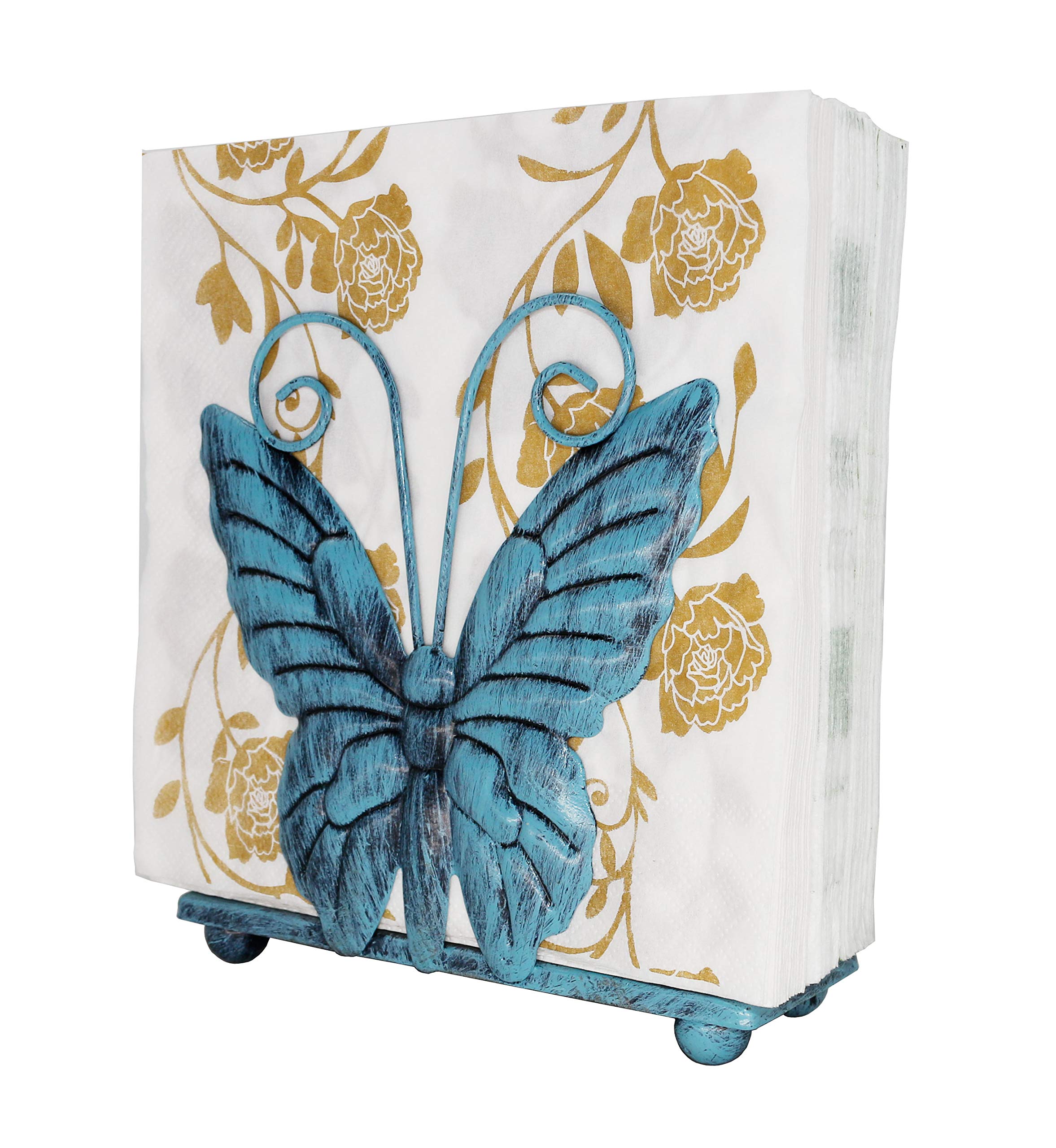 Servilletero de metal con diseño de mariposas para cocina con dispensador de pañuelos independiente