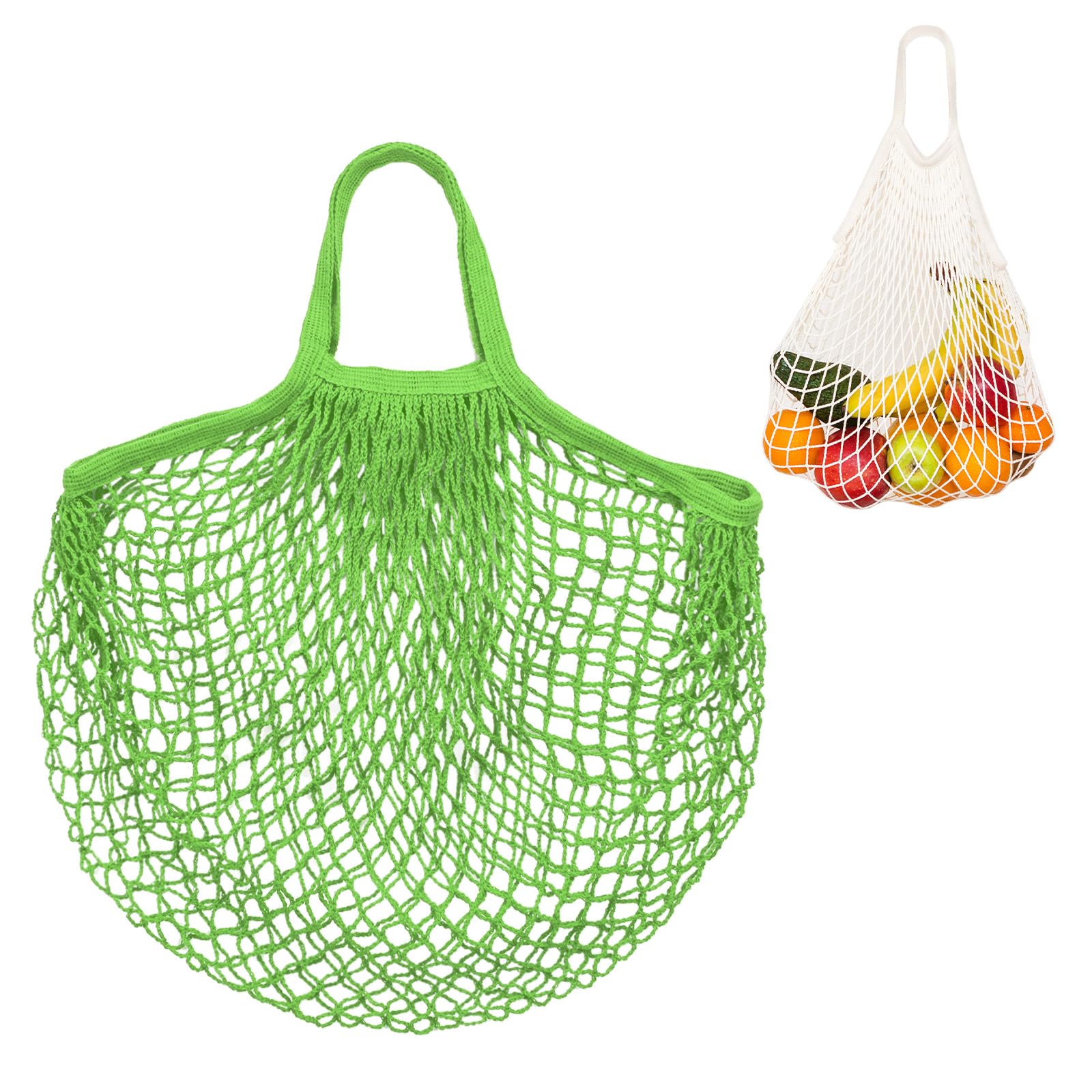 M METERXITY 1-Pack Cotton Mesh Bag, Reusable Washable Mesh Net String Grocery Bags, Reusable Produce Bags with Handle, Net Tote Bag for Fruits/Vegetables Shopping [Green, Short Handle]