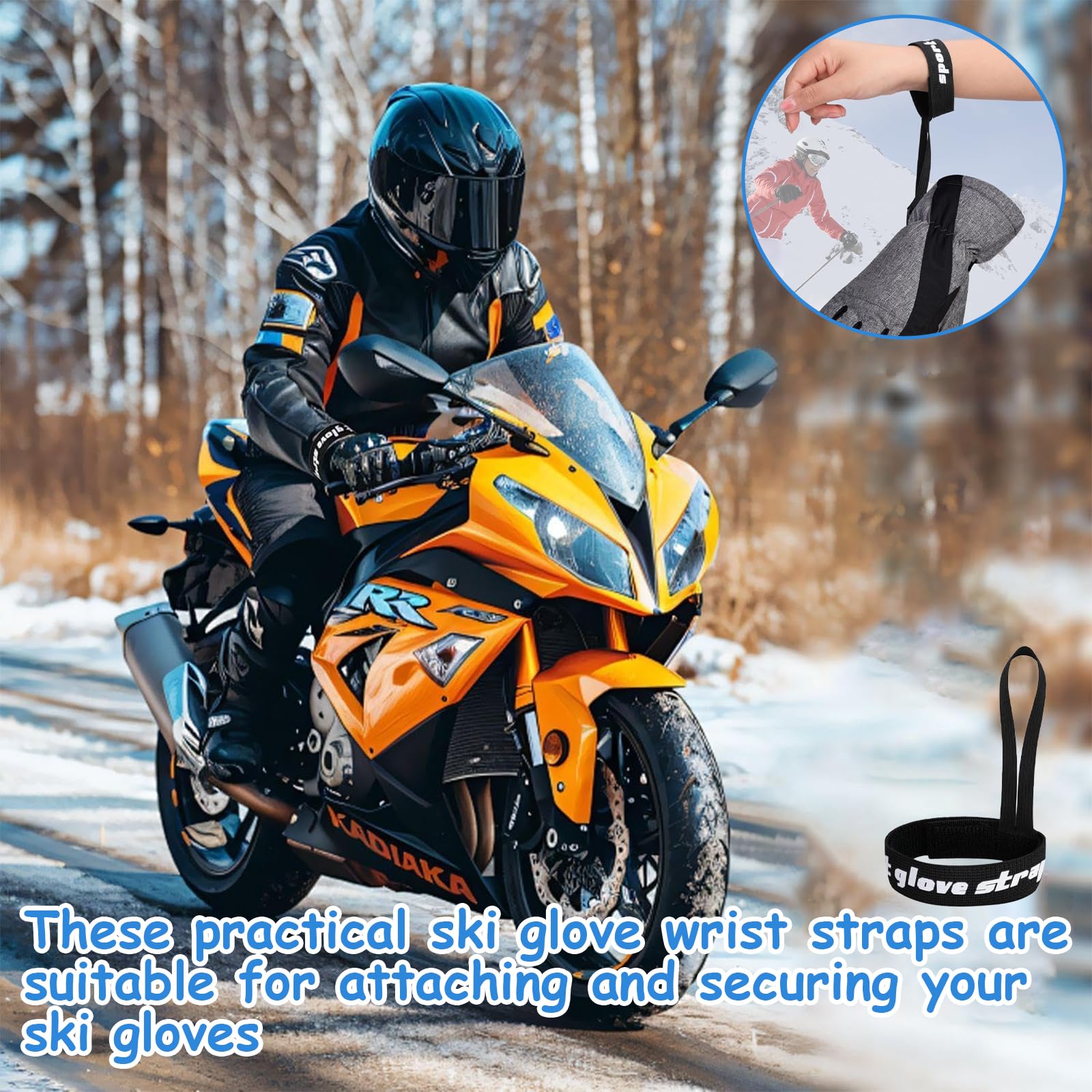Cinghie per Guanti da Sci Regolabili 6 Pezzi in Nylon e Poliestere Elasticizzato 25,4cm x 2,5cm Nere con Cinturino a Strappo per Escursioni, Sci, Snowboard, Sport Invernali