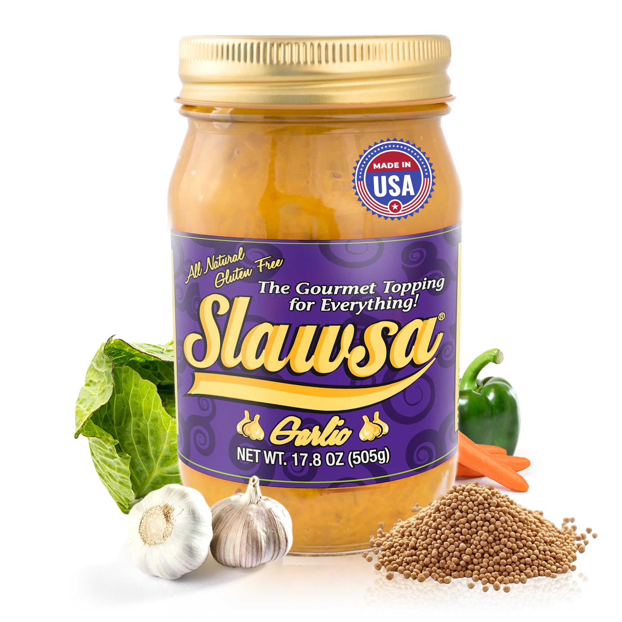 Garlic Burger Relish 17.8 oz – Slawsa Gourmet Cabbage Topping with Real Garlic | Gluten-Free, Vegan, All-Natural