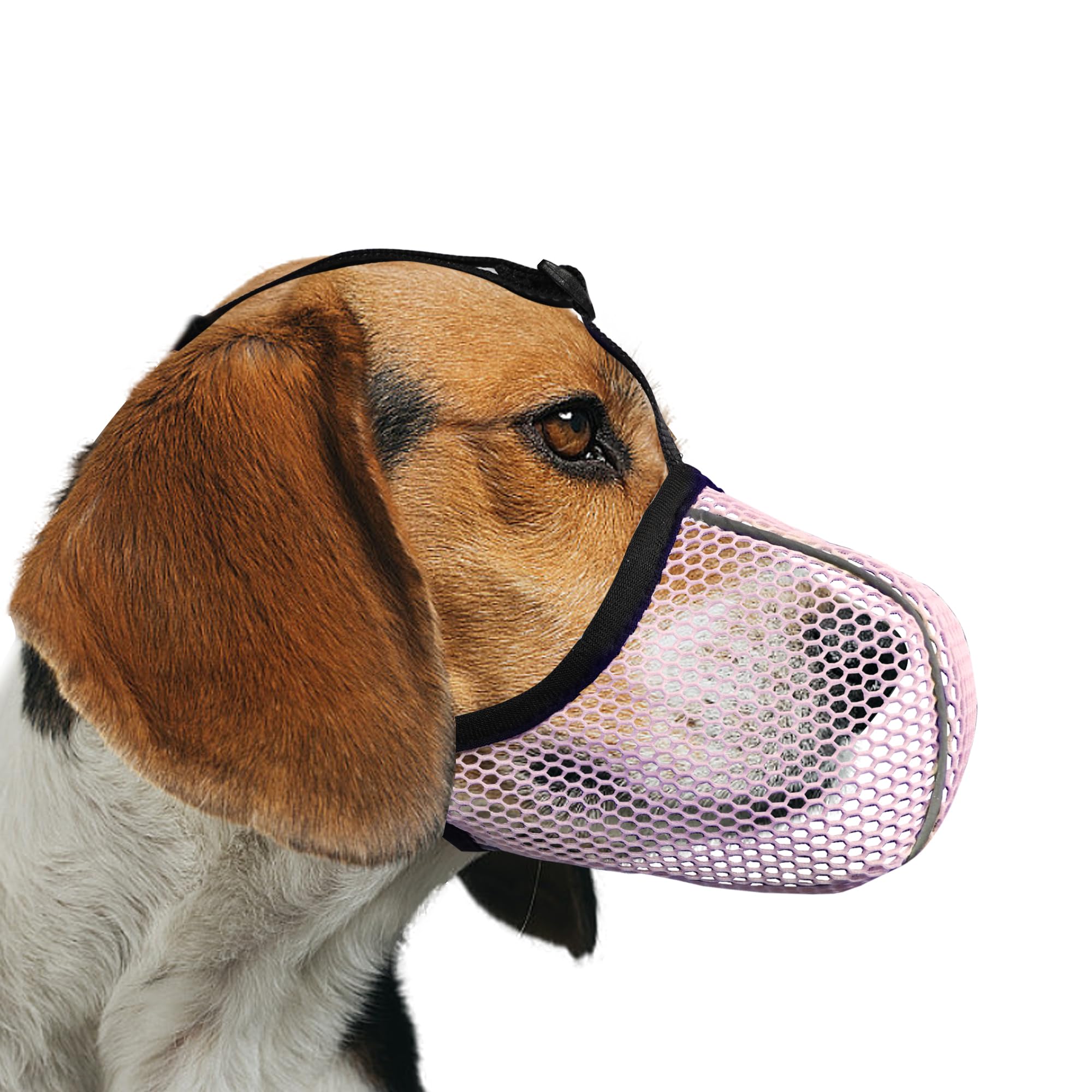 JOYPAWS Soft Dog Muzzle, Breathable Soft for All Breeds Dogs to Anti Prevent Chewing Barking Biting, Adjustable Reflective Basket Muzzle with Air Mesh Pink M