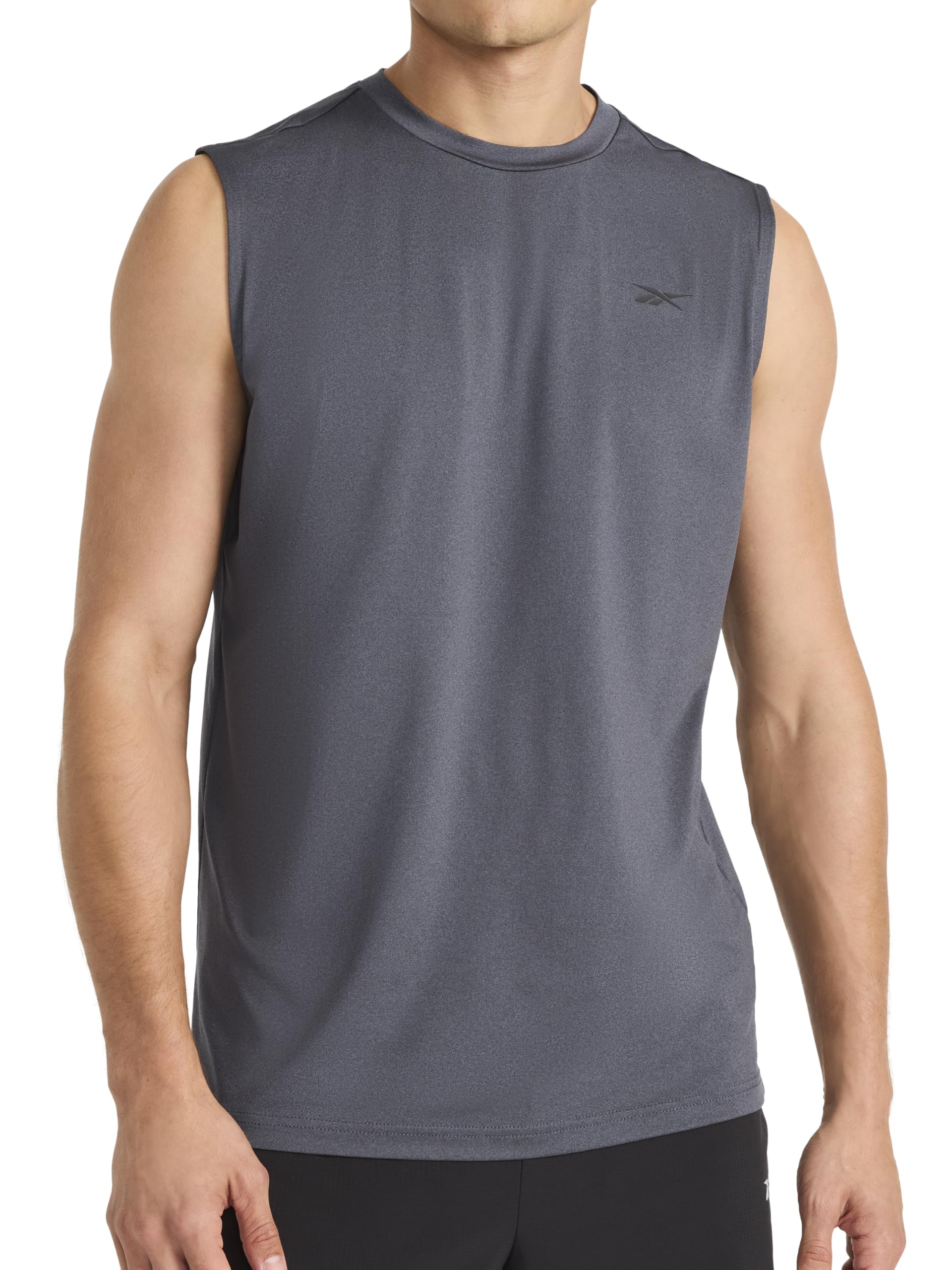 Reebok Apparel Men's Gains Muscle Performance Crewneck Tank Top, Ebony Heather, Large