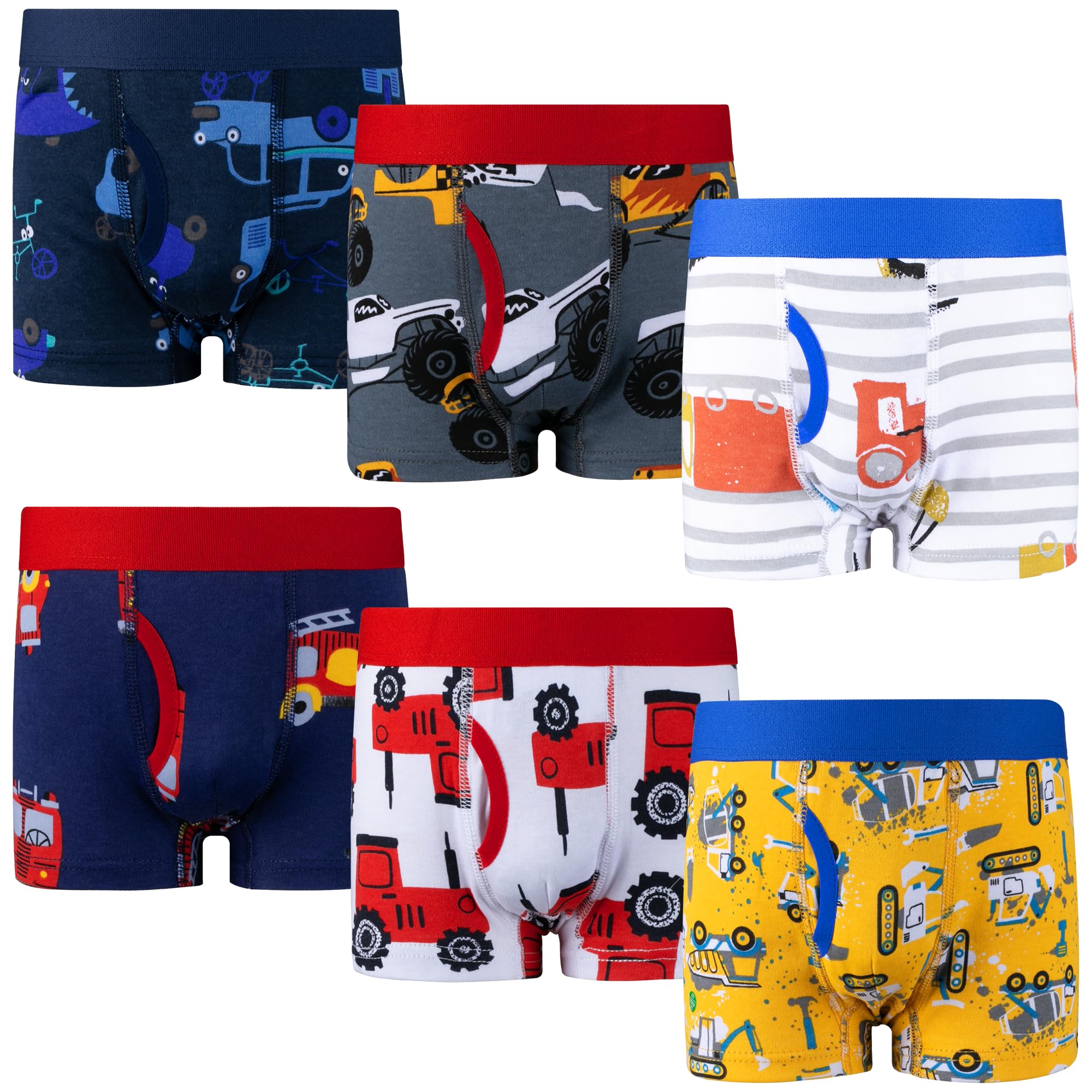 BIG ELEPHANT Boys Boxer Briefs 6-Pack 100 Cotton Toddler Underwear Soft Breathable