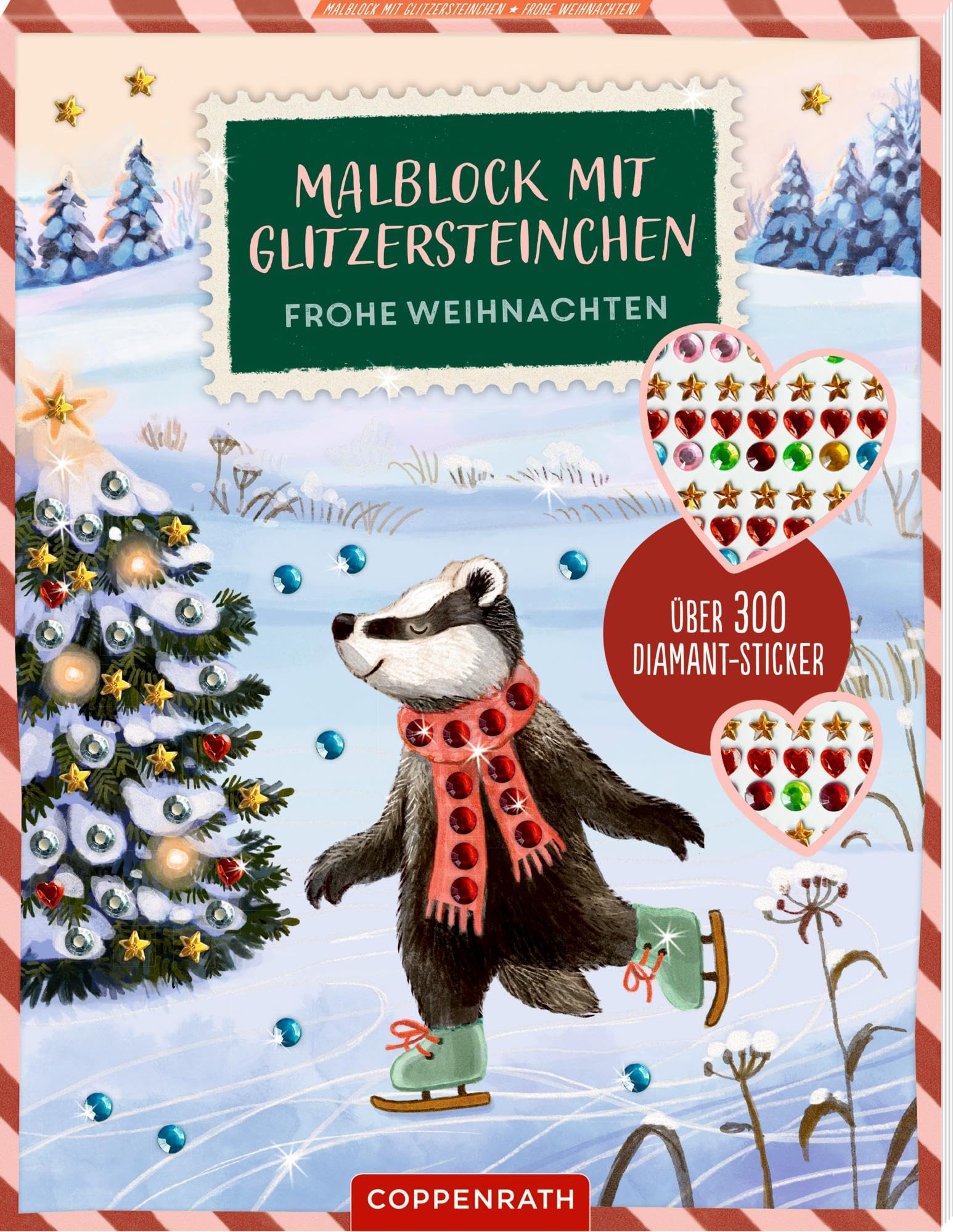Malblock mit Glitzersteinchen – Frohe Weihnachten!: Über 300 Diamant-Sticker: 24 Ausmalmotive und 333 funkelnde Aufkleber in Diamant-, Stern- und Herzform und 5 Farben, ab 5 Jahren