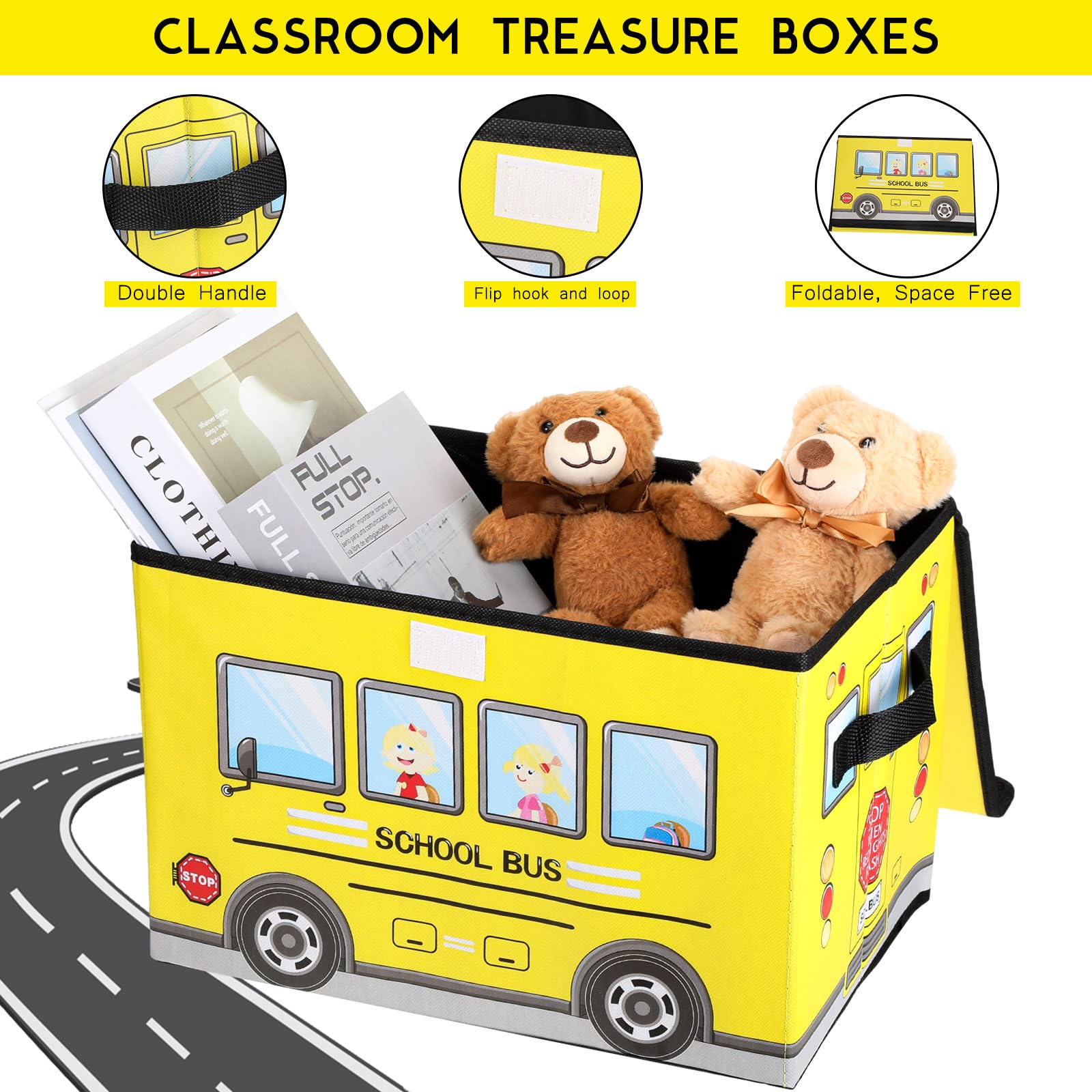 Sweetude 4 Pcs Prize Box For Classroom, School Bus Treasure Box