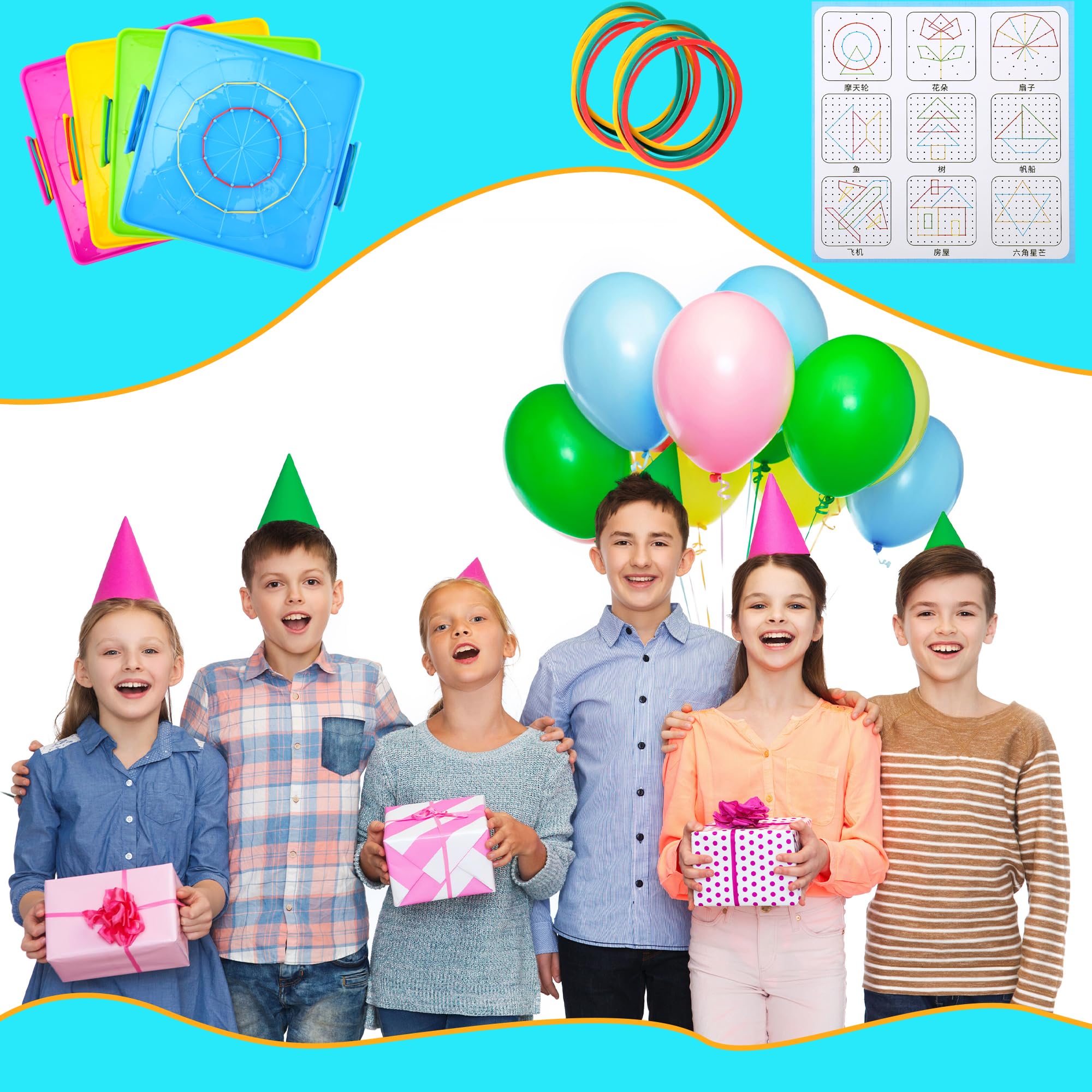 20 Pcs Plastic Double Sided Geoboard Mathematical Manipulative Material Geoboard Plastic Graphical Geo Board with Rubber Bands for Kindergarten Geometric Shape Learning Toys,4 Colors - Image 7