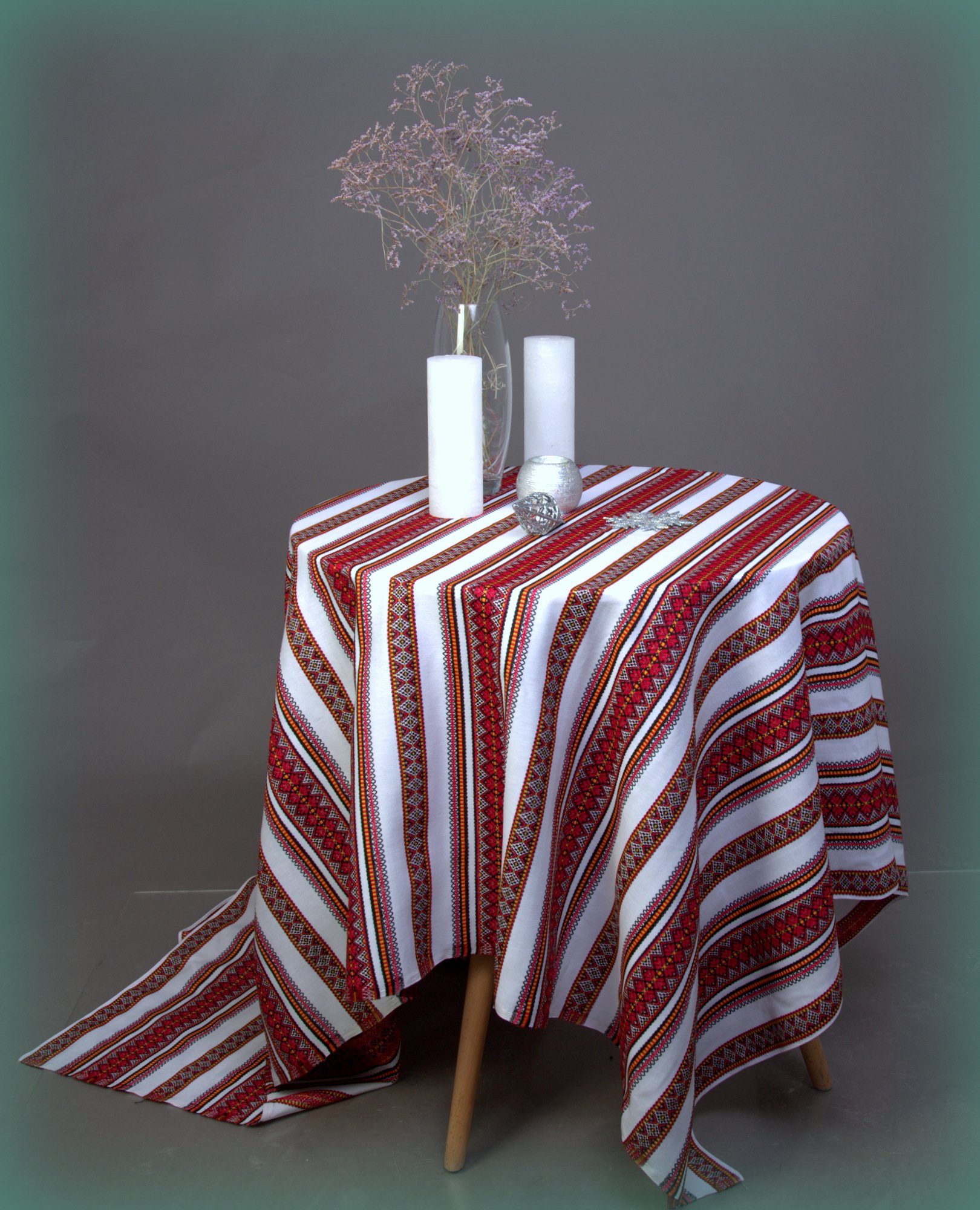 Ukrainian Ornament Easter Tablecloth - 100x150 Cm (40x59"), Red Black Yellow Ethnic Fabric, 50% Cotton 50% Polyester