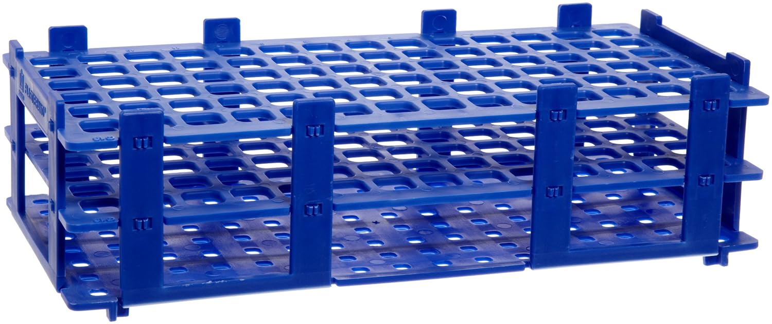 BrandTech 4340001 13mm 84 Tubes Blue Polypropylene Test Tube Rack, 6 x 14 Tube, -20 to 90 Degree C Operating Temperature (Pack of 5)