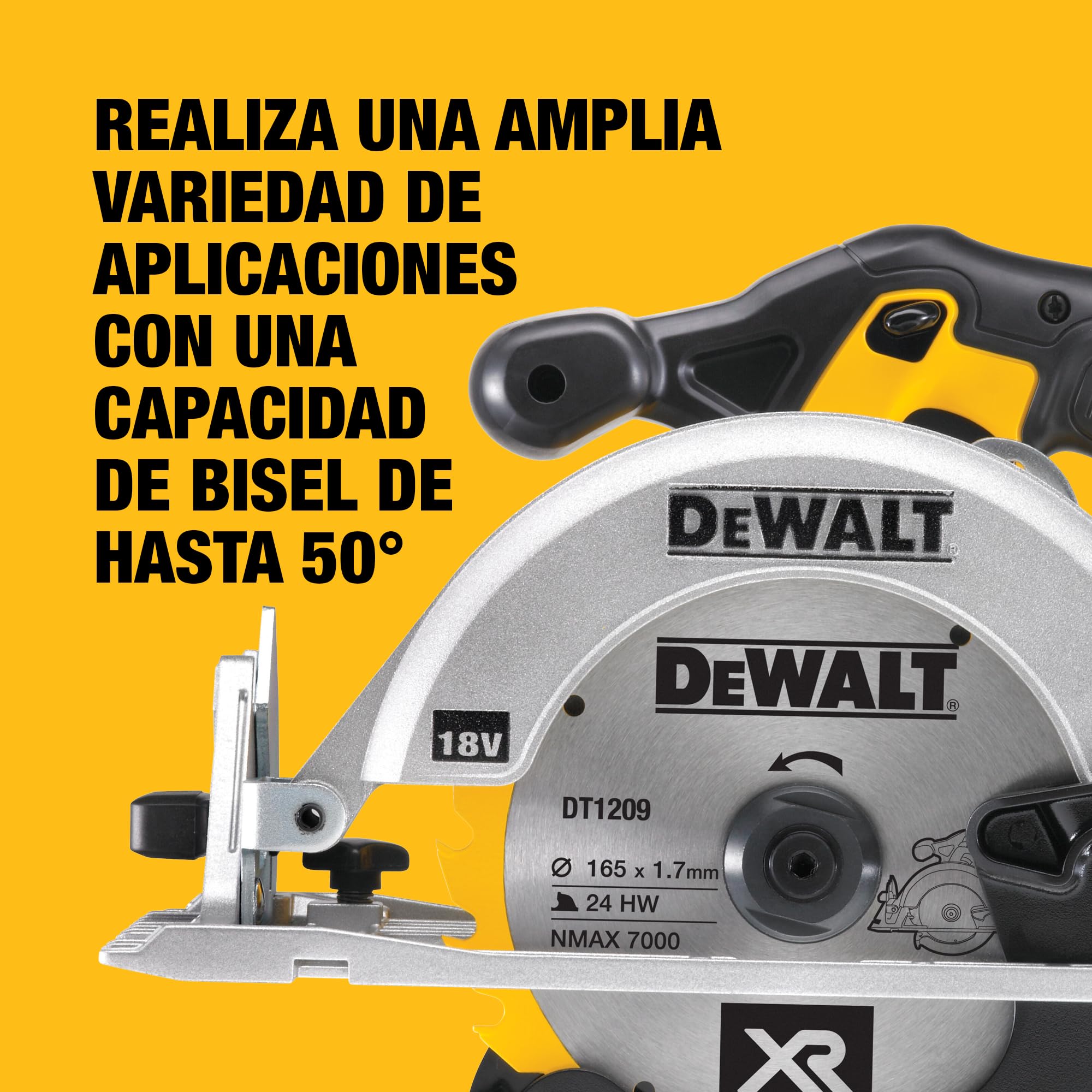 DEWALT Sierra Circular XR 18V, 460W, Disco de 165 mm, Profundidad de Corte Max. 55 mm, Velocidad 5150 rpm, Empuñadura Ergonómica, Incluye Maletín TSTAK, Sin Batería ni Cargador, DCS391NT-XJ