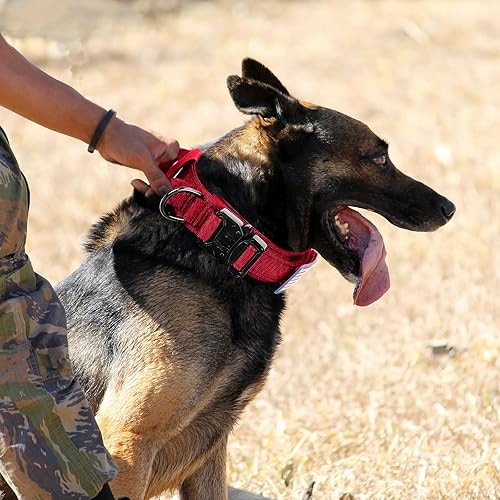Miniatura 6 de Collar táctico para perro y correa elástica, juego de collar y correa militar para perro con bandera estadounidense de Estados Unidos, collar K9