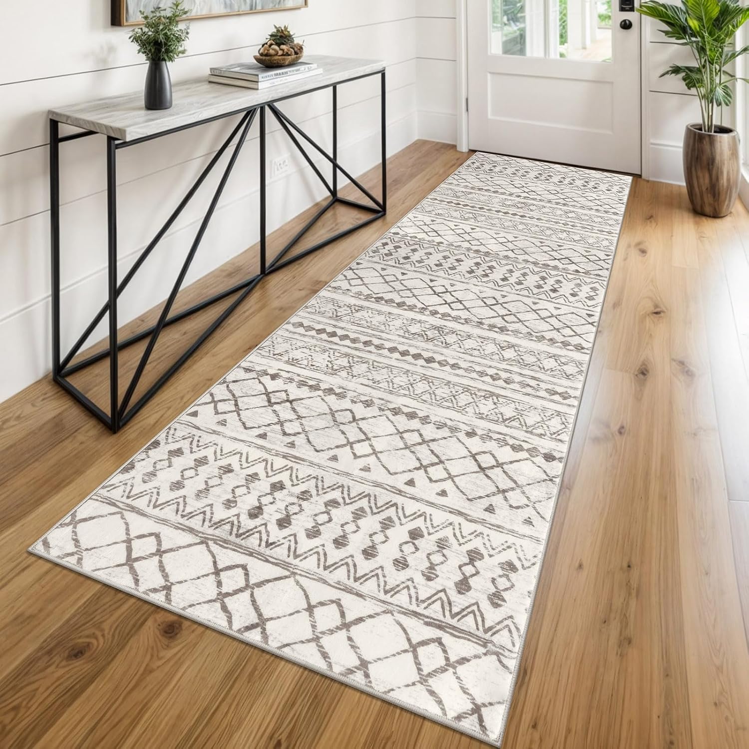 KUTA Moroccan Washable Runner Rug 2.6×8, Non-Slip Vintage Beige Boho Hallway Runners Kitchen Rugs Ultra Soft Print Distressed Geometric Floor Carpet for Bedroom Laundry Living Room KUTA Moroccan Washable Runner Rug 2.6×8, Non-Slip Vintage Beige Boho Hallway Runners Kitchen Rugs Ultra Soft Print Distressed Geometric Floor Carpet for Bedroom Laundry Living Room