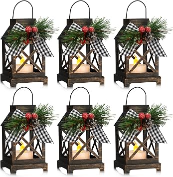 Baquler 6 Pcs Christmas Decorative Lantern LED Candle 5.5" Christmas Mini Lanterns Bulk Holiday Vintage Hanging Lanterns Xmas Decorative Candle Lanterns for Table Centerpiece Outdoor Indoor Bronze