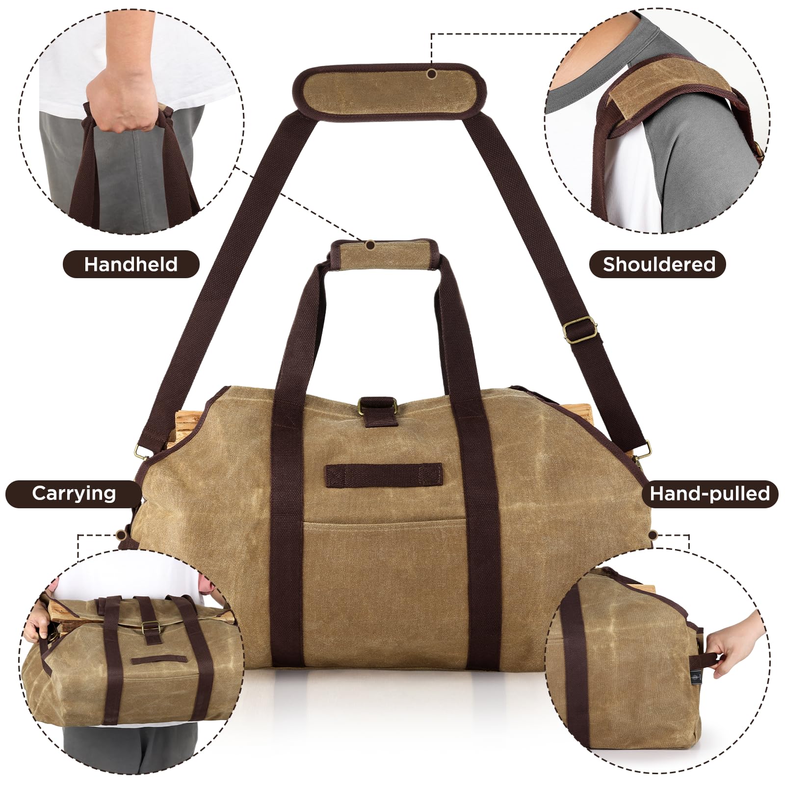 BONTHEE Borsa per il trasporto della legna da ardere in tela cerata, impermeabile, extra large, borsa porta legna indipendente per legna da ardere