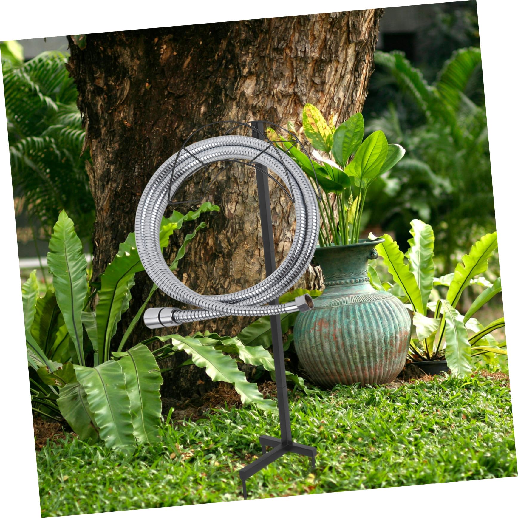 Porta Tubo da Giardino in Metallo Nero, Supporto Rimovibile