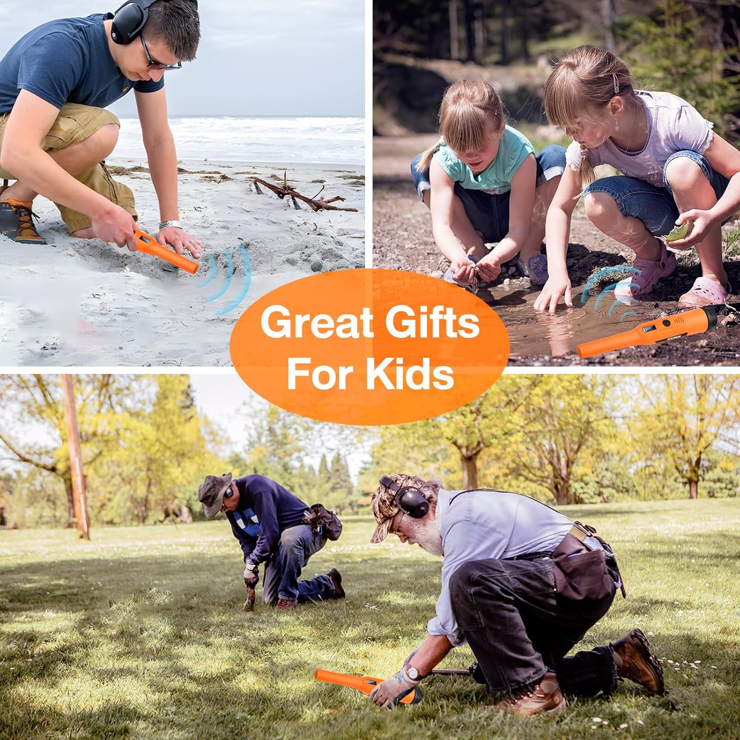 KKMOL Metal Detector Pinpointer for Adults & Kids, Waterproof Pin Pointer Metal Detector, Hight Sensitivity 3 Modes (Buzzer, Vibration,Sound) Detecting Treasure Hunting, Orange, IBDC0005
