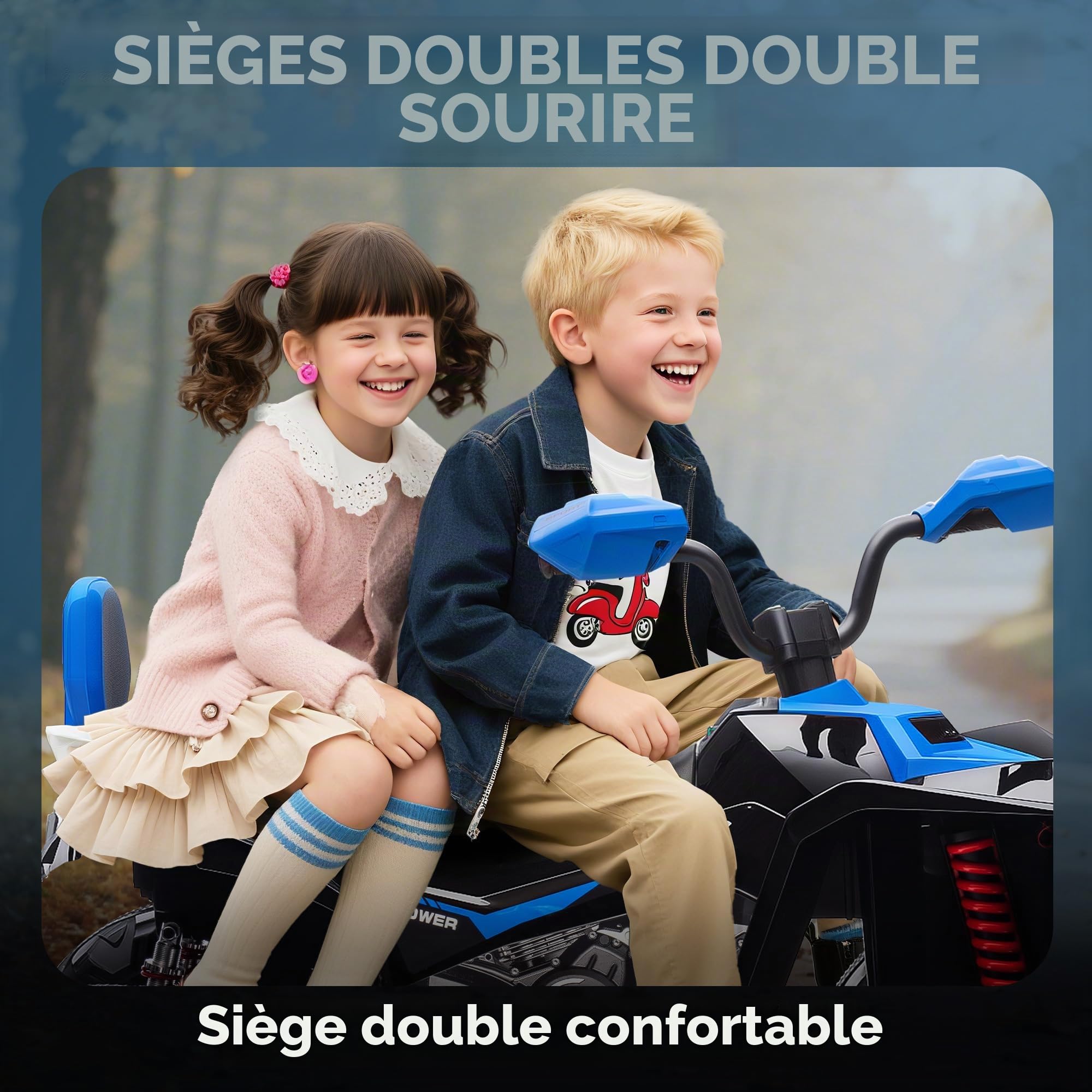 AIYAPLAY Quad électrique 24V pour Enfants Marche Avant/arrière Bleu