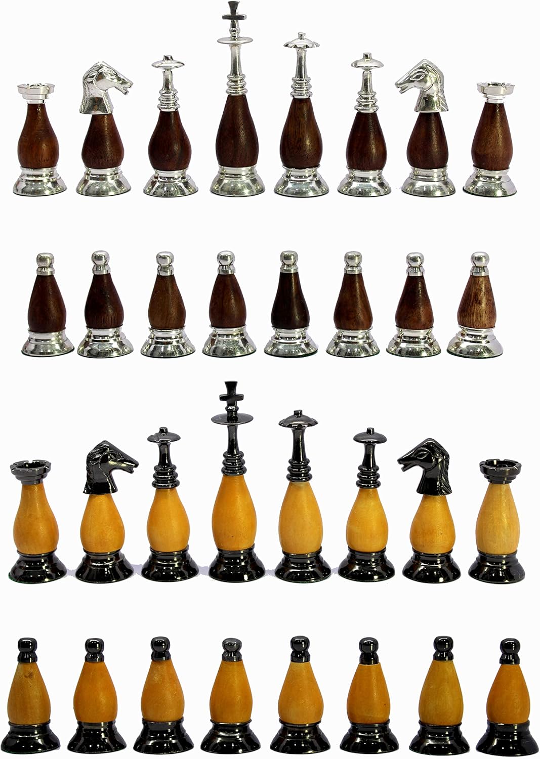 StonKraft Brass Wooden Chess Pieces Pawns Chessmen Figure Figurine Pieces Coins (3.5" King)