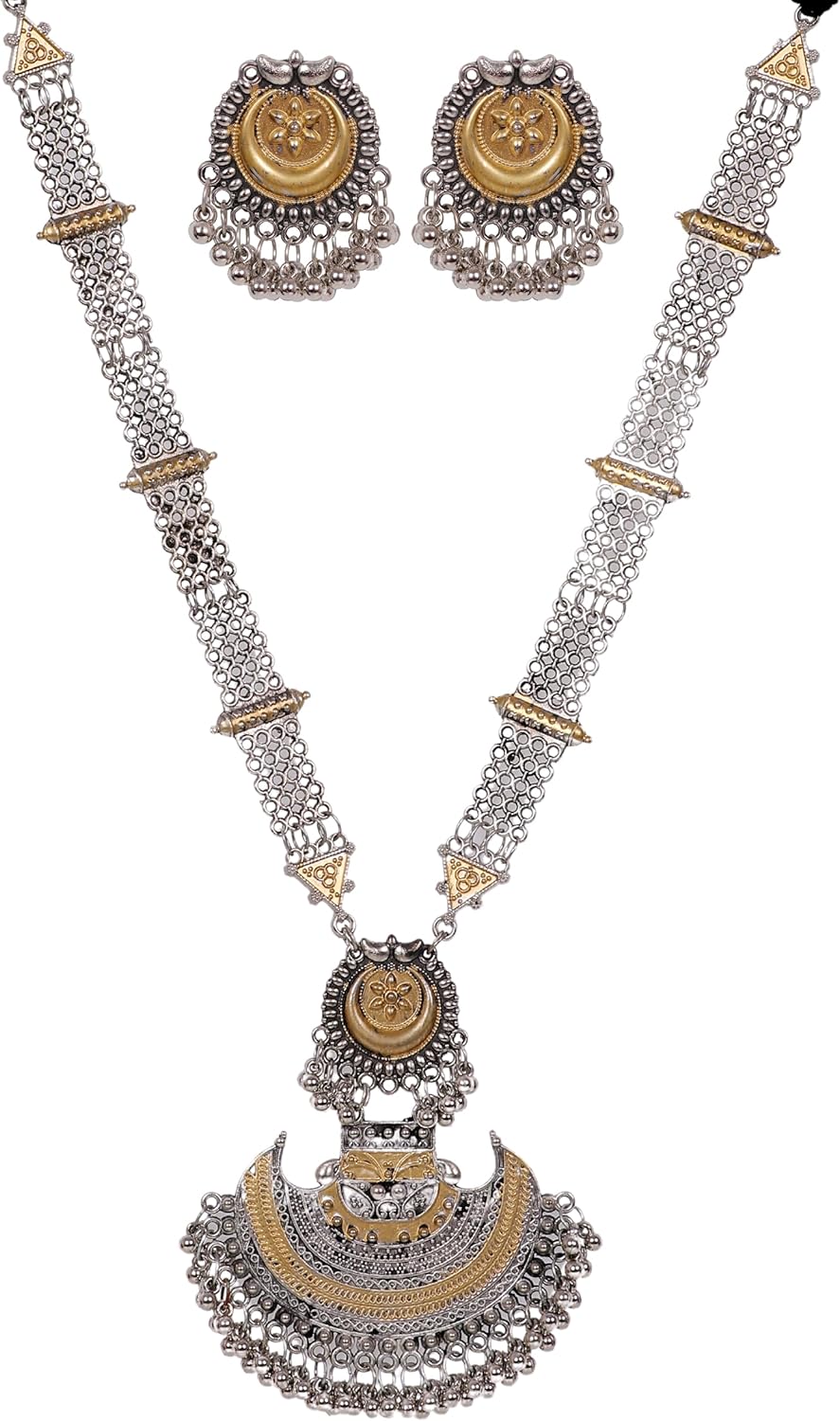 Ethnic Indian Silver Oxidized Dual Tone Fashion Handmade Statement Afghani Tribal Necklace Jewelry