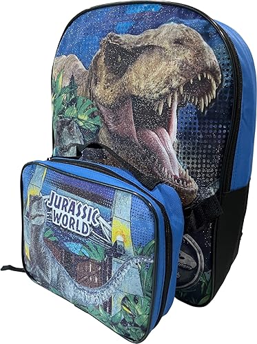Miniatura 4 de Jurassic World - Mochila infantil de 15 pulgadas con juego de fiambreras extraíbles (azul y negro), Azul-negro, Mochila