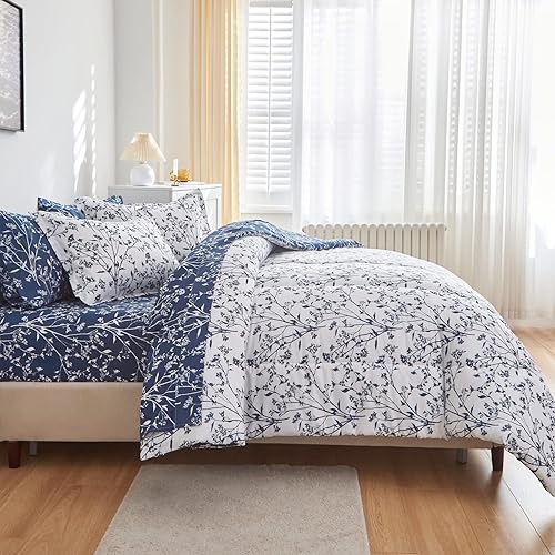 AIKASY Juego de edredón blanco de 7 piezas con diseño floral de plantas juego de ropa de cama Queen de microfibra suave para todas las estaciones disponible en Yaxa Colombia