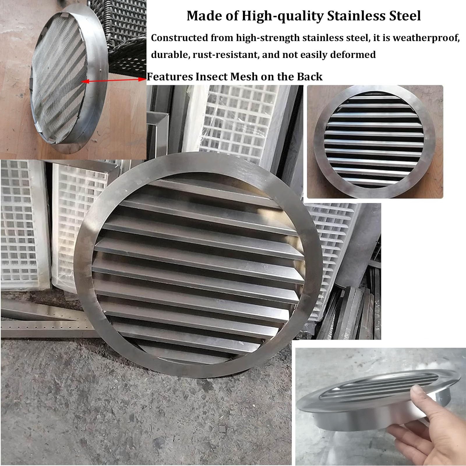 Rejilla de ventilación redonda para hastial con malla metálica | Rejilla de ventilación duradera de acero inoxidable para áticos, cobertizos y garajes(30cm(11.82in))