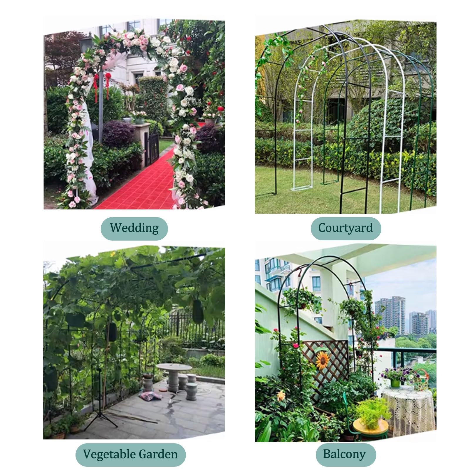 Rankhilfe FüR Kletterpflanzen Im Freien, Gartenbogen Mit Sockel, 19mm Hochtemperaturbeschichtetes Eisenrohr FüR Rosen, Wisterien, Weintrauben, Hochzeit
