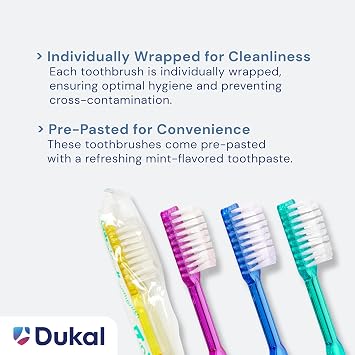 Dukal Fast Brush Pre-Pasted Disposable Toothbrushes (Box of 100)