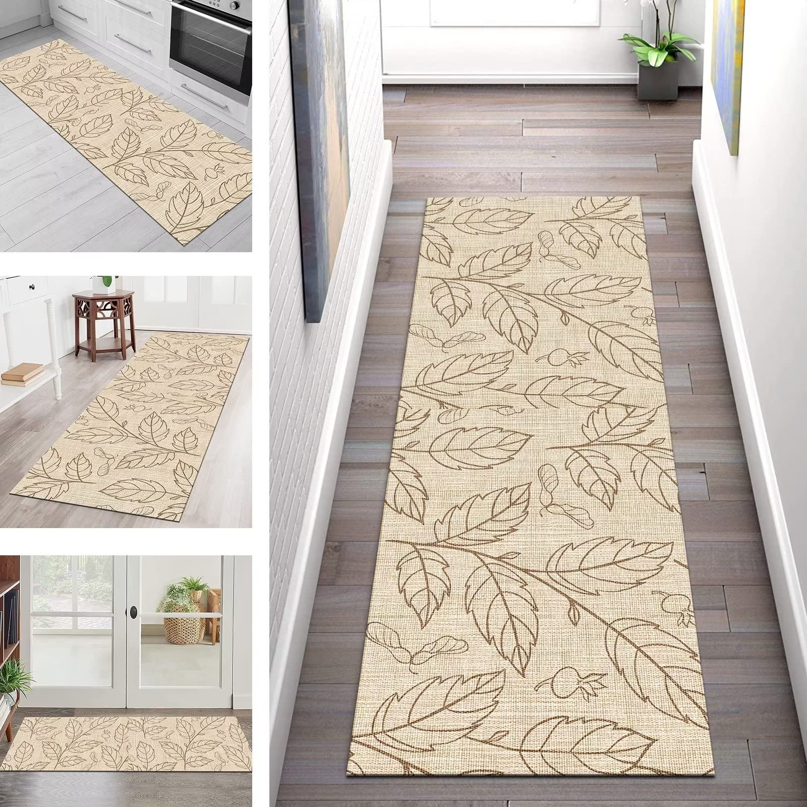Tapis de couloir antidérapant lavable en machine beige marron