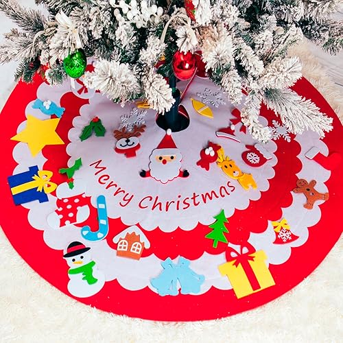 Falda de árbol de Navidad para árbol de 7 pies, falda de árbol de Navidad de 48 pulgadas, decoración navideña, regalo interactivo, decoraciones de