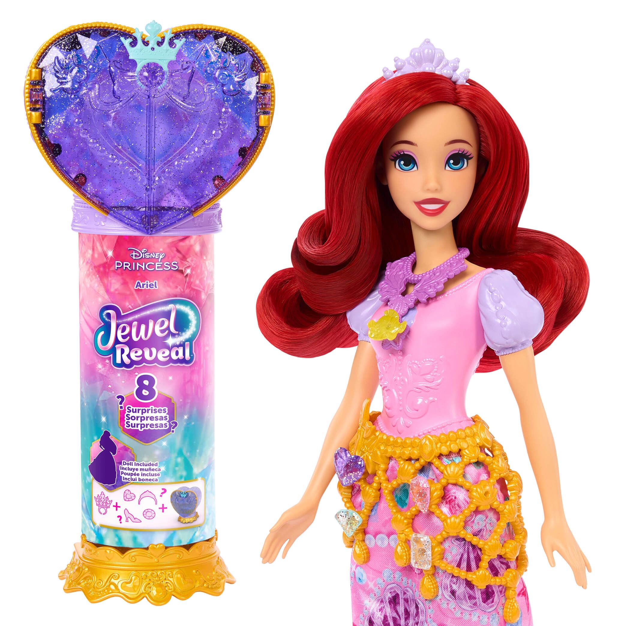 Mattel Disney Princess Ariel Fashion Doll & Accessories with 8 Surprises, Including Heart Gem Box