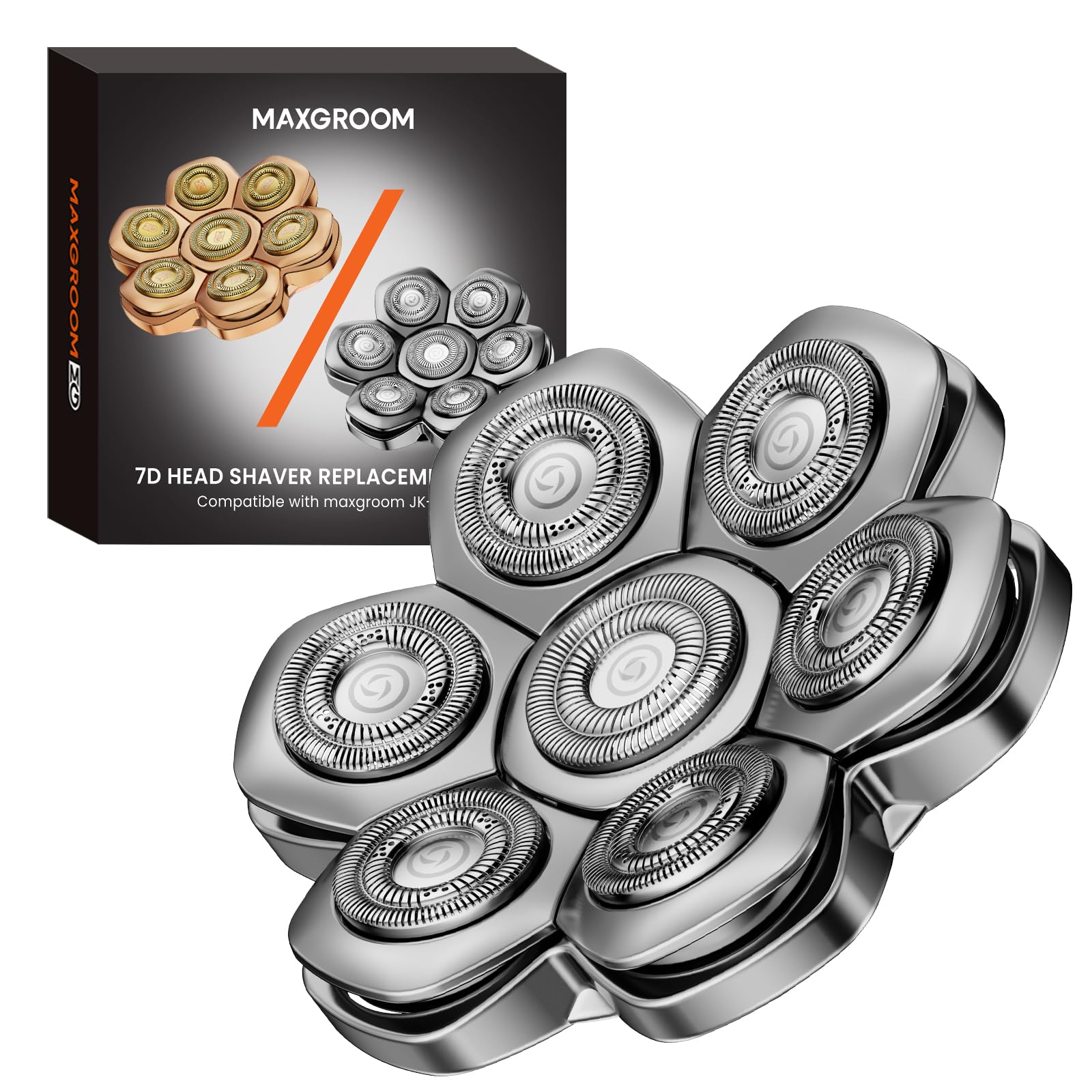 Maxgroom Ersatzkopf für Herren Glatzenrasierer - 7D-Schwimmend (Silber)