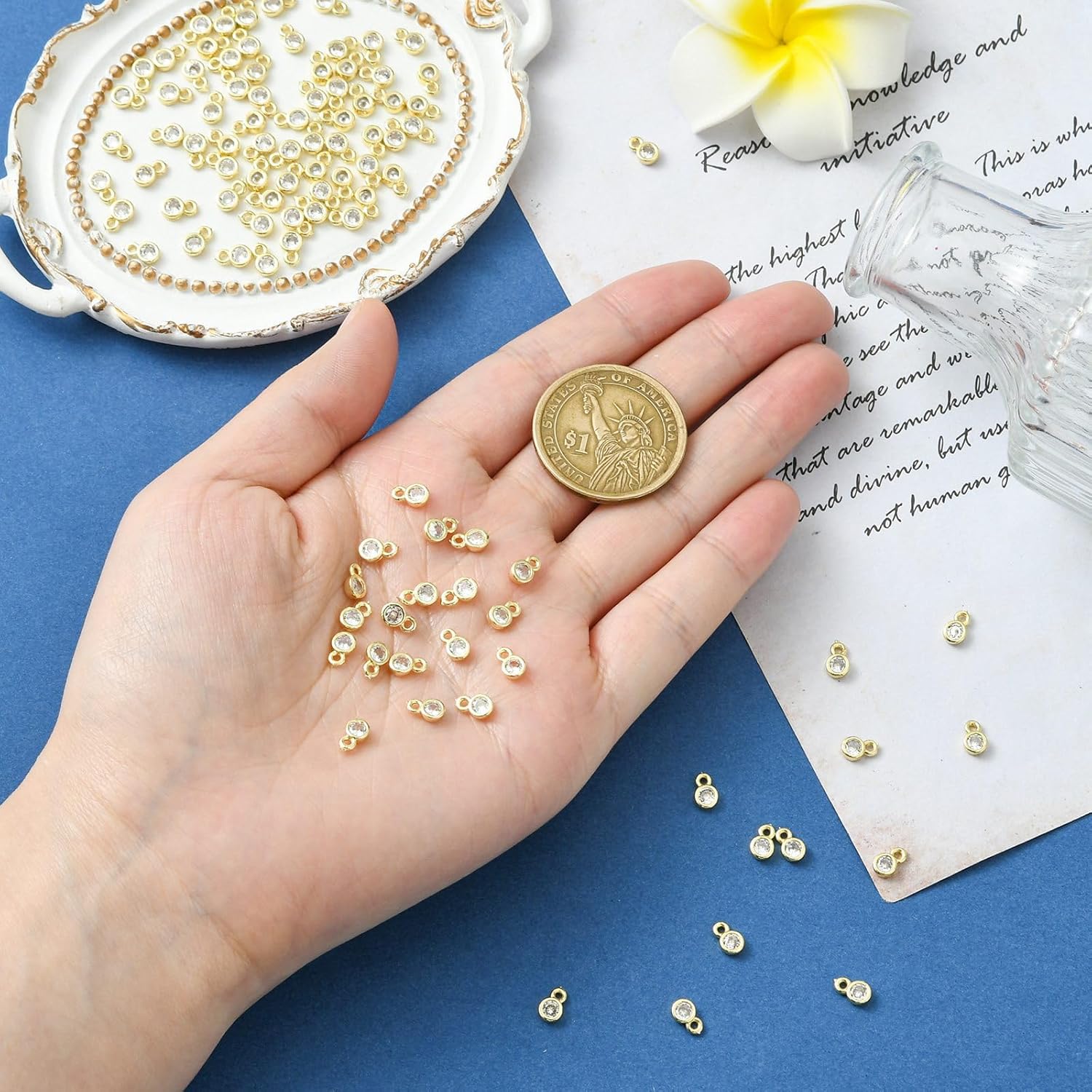 KitBeads 100pcs Cubic Zirconia Round Crystal Bead Charms 18k Real Gold Plated Crystal Rhinestone Charm for Jewelry Making Bracelets Earrings Crafts - Image 4