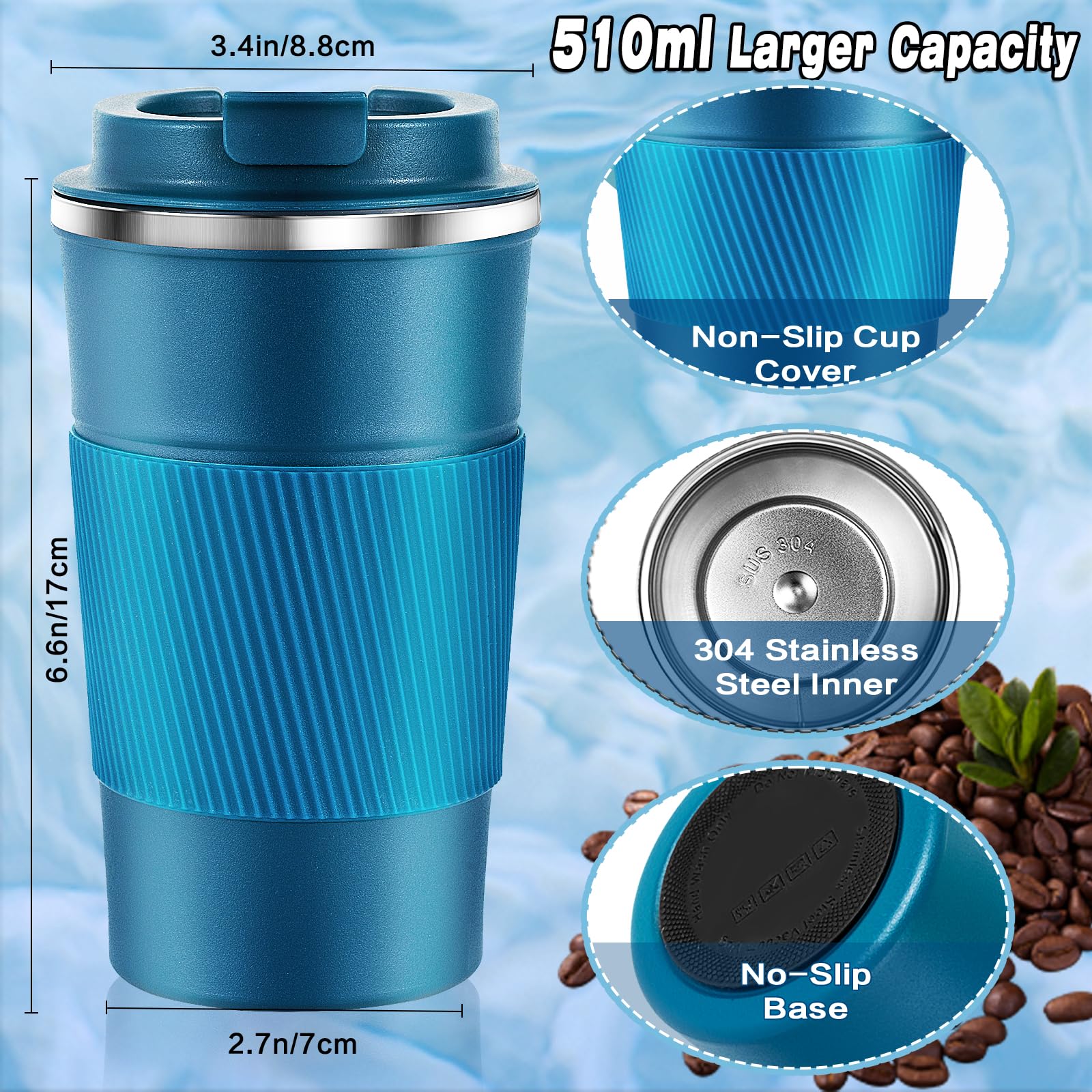 SENBSLAN Travel Mug,510ml Insulated Coffee Cup with Leakproof Lid,Non-Slip Coffee Travel Mugs for Hot Drinks,Double Walled Stainless Steel Thermal Mugs for Hot Cold Drinks (White) - Image 4