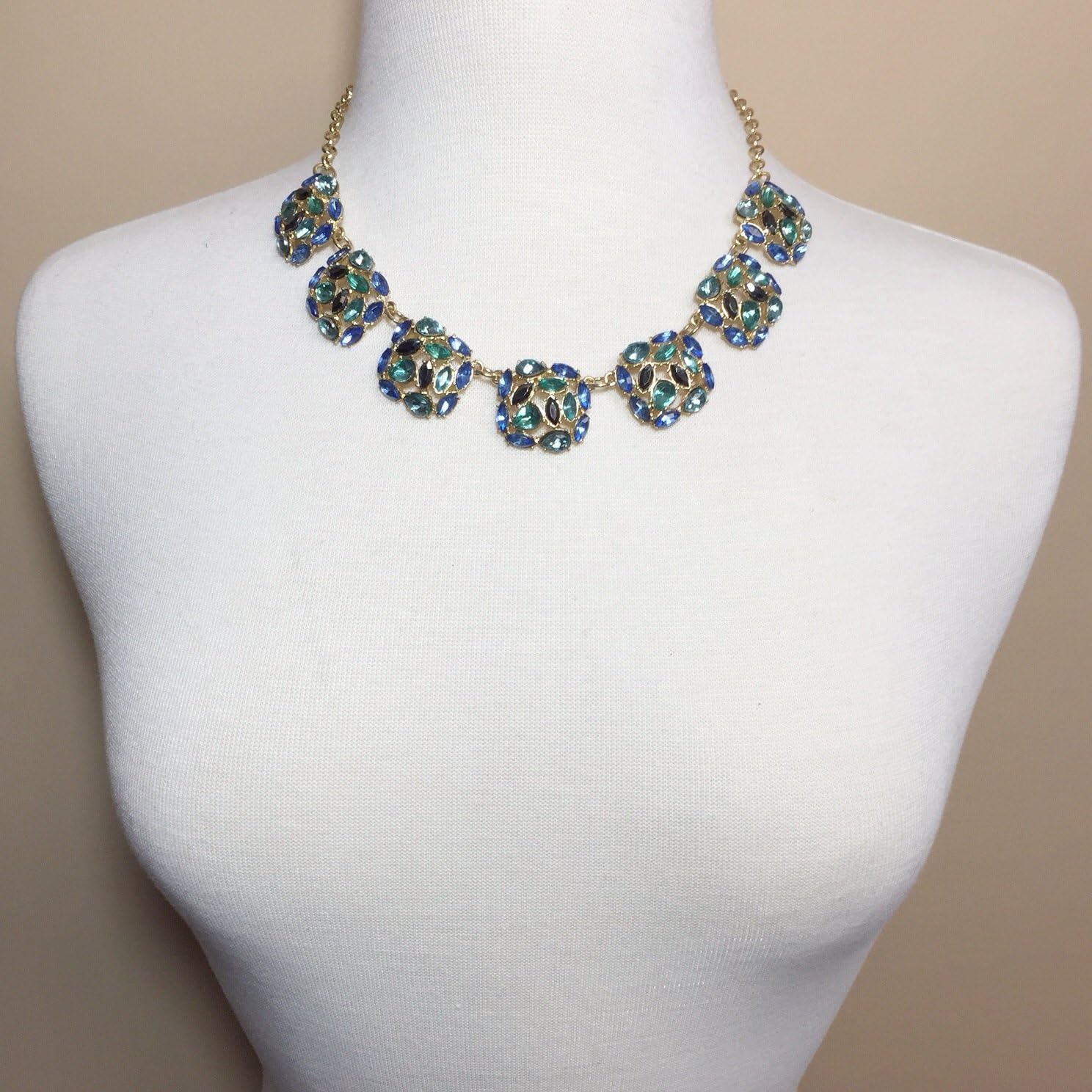 Gypsy Jewels Multi Color Gem Linked Squares Gold Tone Statement Bib Bubble Necklace Earrings Set