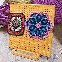 Vista 2 de Iswabard Tabla de bloqueo de 13 x 13 pulgadas para ganchillo con 15 varillas de acero inoxidable, tabla de bloqueo de ganchillo, cuadrado de bambú