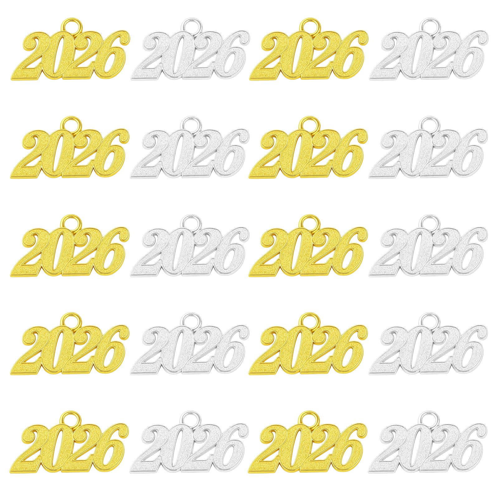 20 Pcs 2026 Year Charm Alloy 2026 Letter Charms Mini Jewelry Making Signet Charms Accessories Crafting Graduation Tassels Parties for New Years Eve Gift Jewelry Making Tassel DIY - Gold & Silver