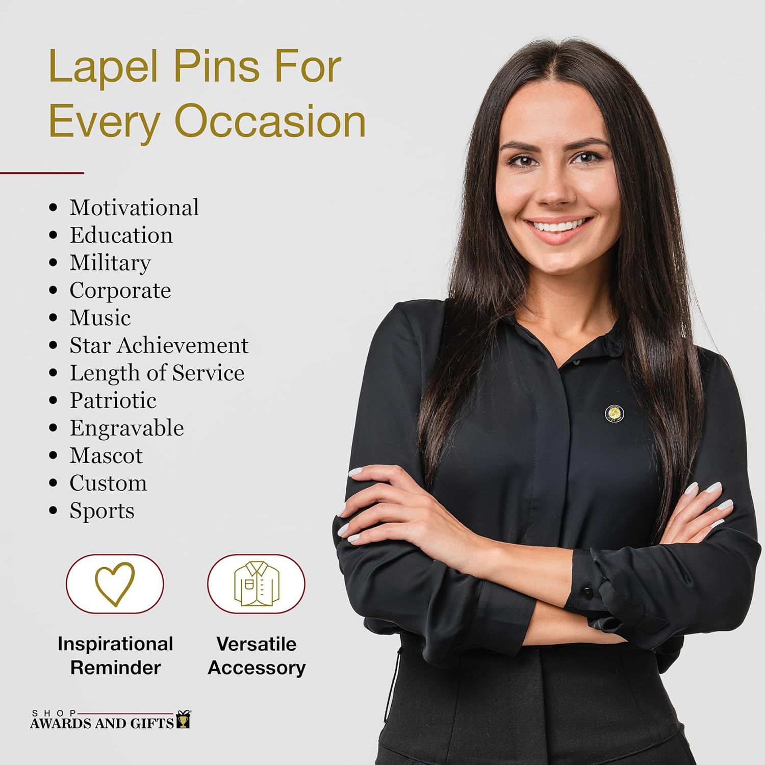 SHOP AWARDS AND GIFTS Gold Finish Enameled Employee Lapel Pin, Staff Appreciation Recognition Award Gifts