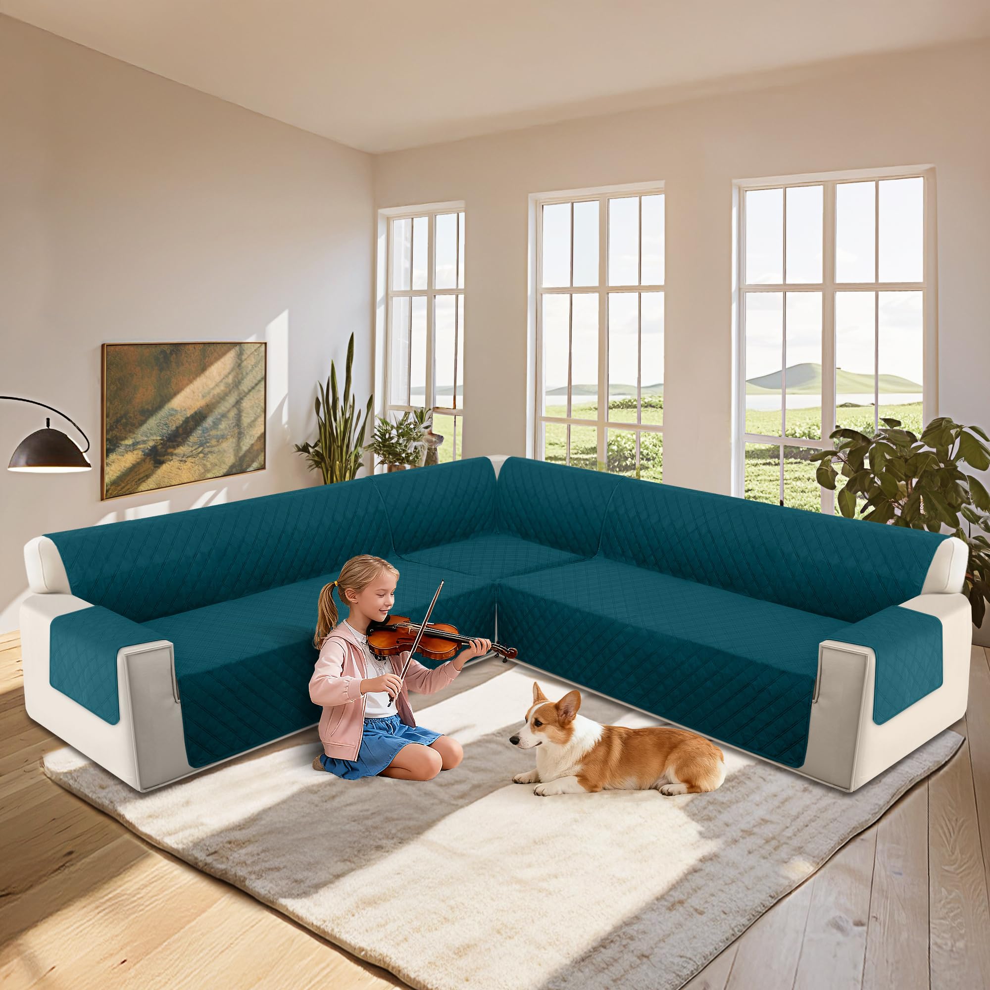 HDCAXKJ L Shape Couch Cover Sectional Sofa Cover 4 Pcs Corner Sectional Sofa Slipcovers Sets for Pets Dogs Washable Non Slip U Shaped Furniture