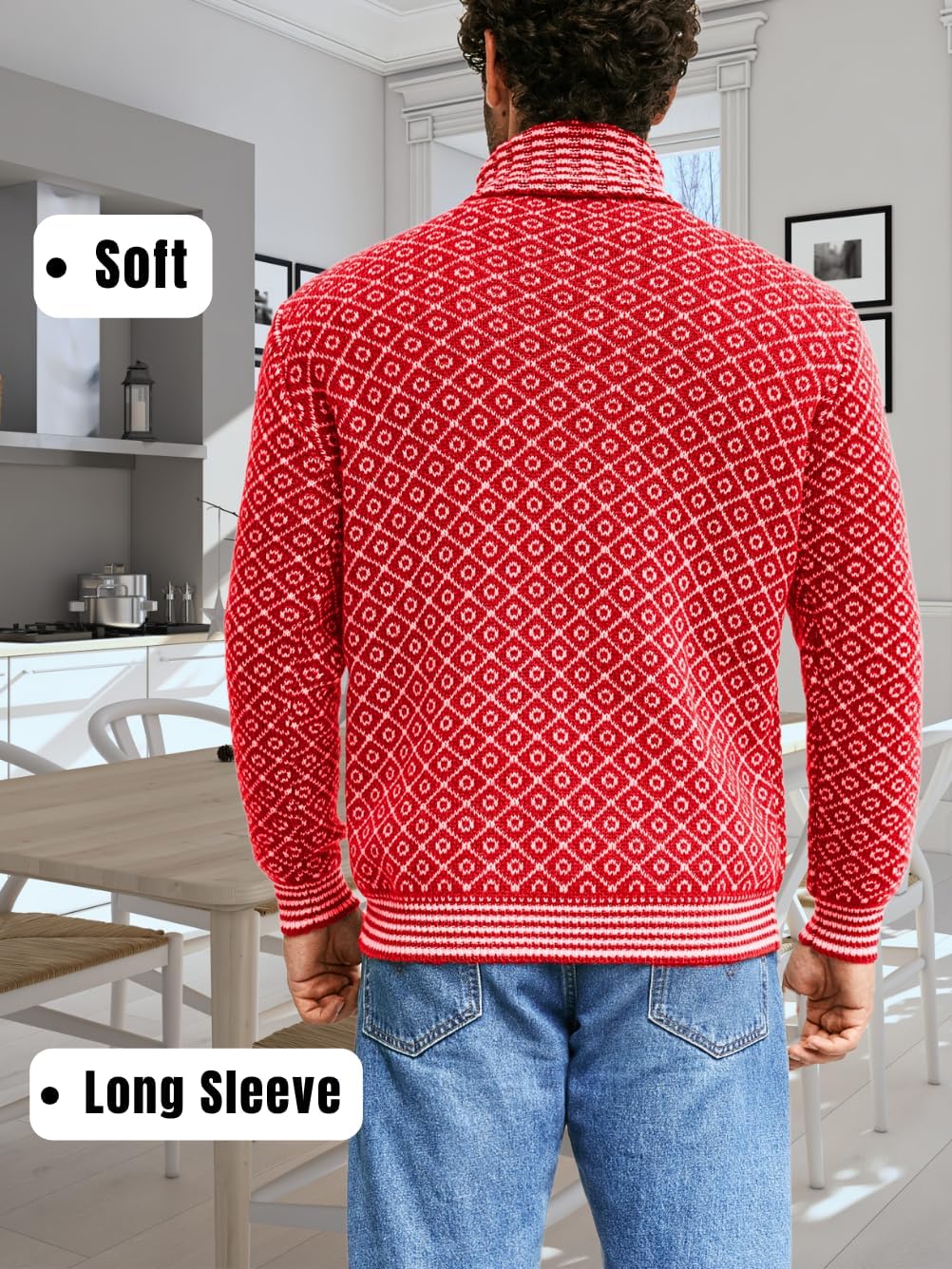 ShawGobow Turtleneck Sweater Men,Geometric Vintage Christmas Sweaters,Casual Work Going Out Outfits