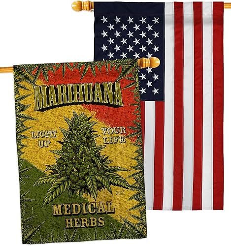 Marihuana - Paquete de bandera de arpillera novedosa decoración bordada de moda para jardín, regalo de patio pequeño de doble cara, fabricado en