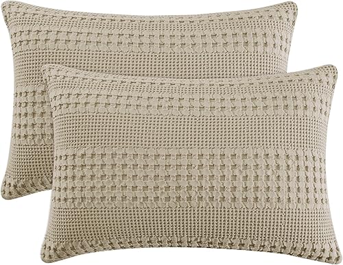 Miniatura 32 de PHF - Fundas de almohada 100% algodón con tejido gofre europeo, 26 x 26 pulgadas, 2 unidades para decoración elegante del hogar, sin relleno