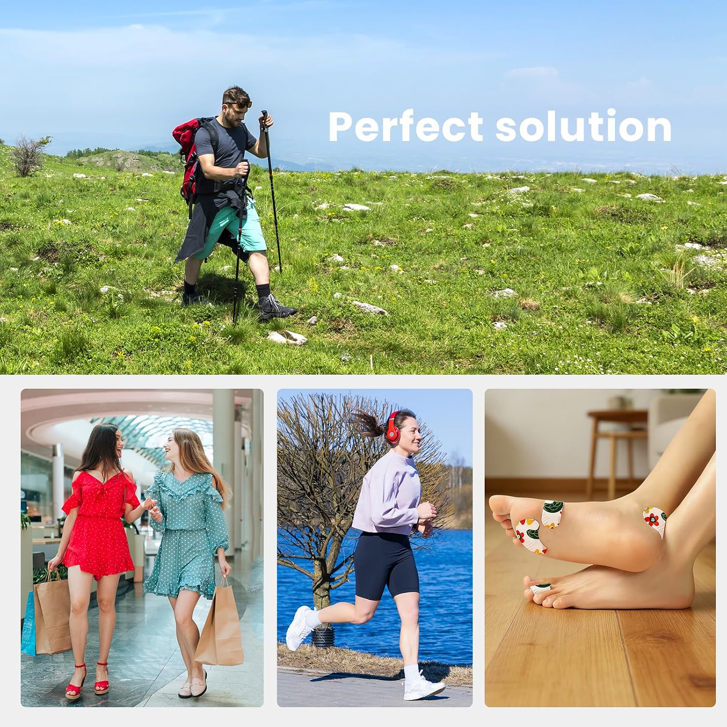 Welnove Moleskin Blister Prevention Pads, Soft Adhesive Pads for Heel, Toe & Sides, Prevent Shoe Rubbing & Foot Pain, 16 Pcs with 4 Pre-Cut Shape, Flower Patterned