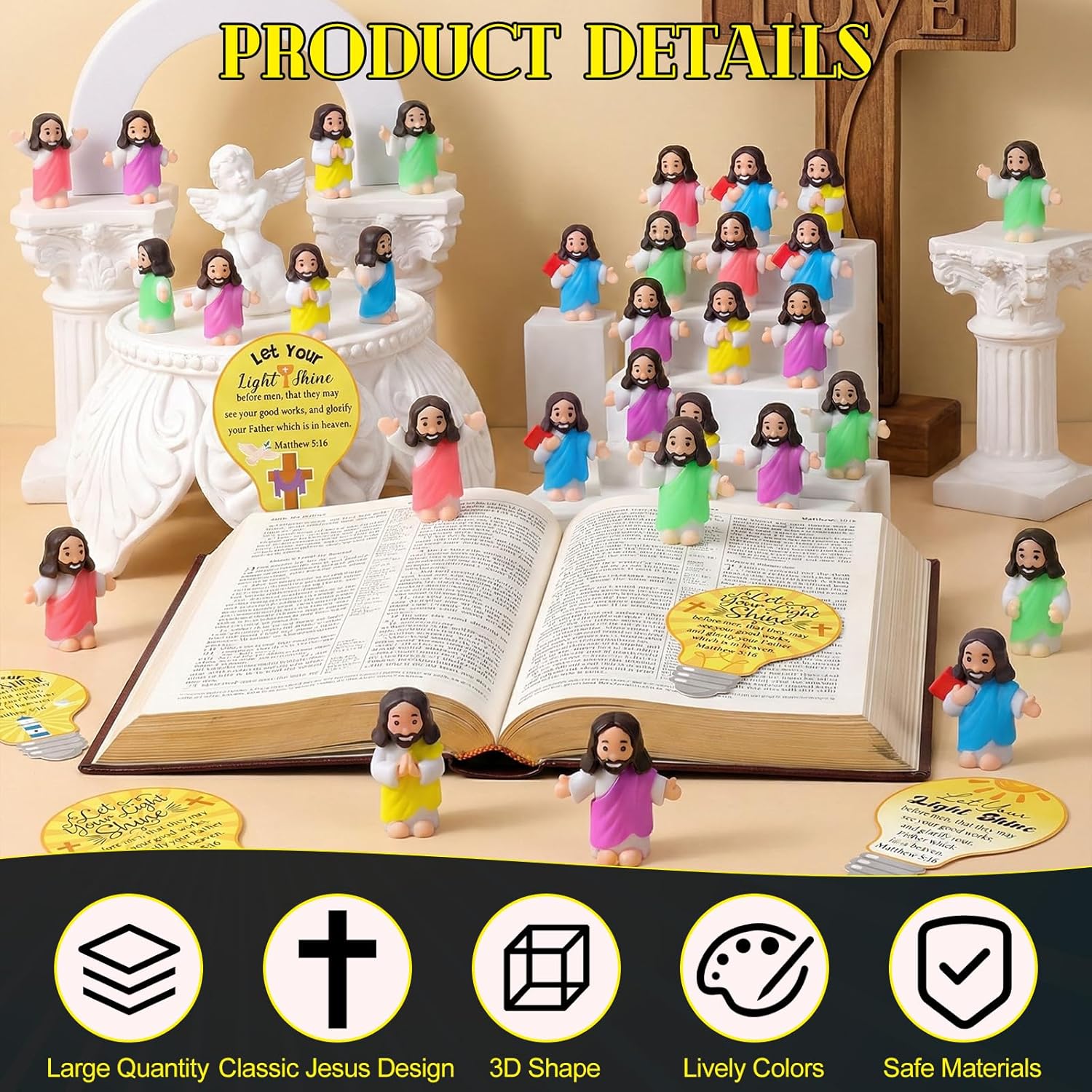 CroBlissful 50 Sets Easter Little Jesus Figures Bulk Glow in The Dark Jesus Figures with Let Your Light Shine Cards to Hide and Seek Luminous Statue Toy Gift Christian Baptism Party Favors