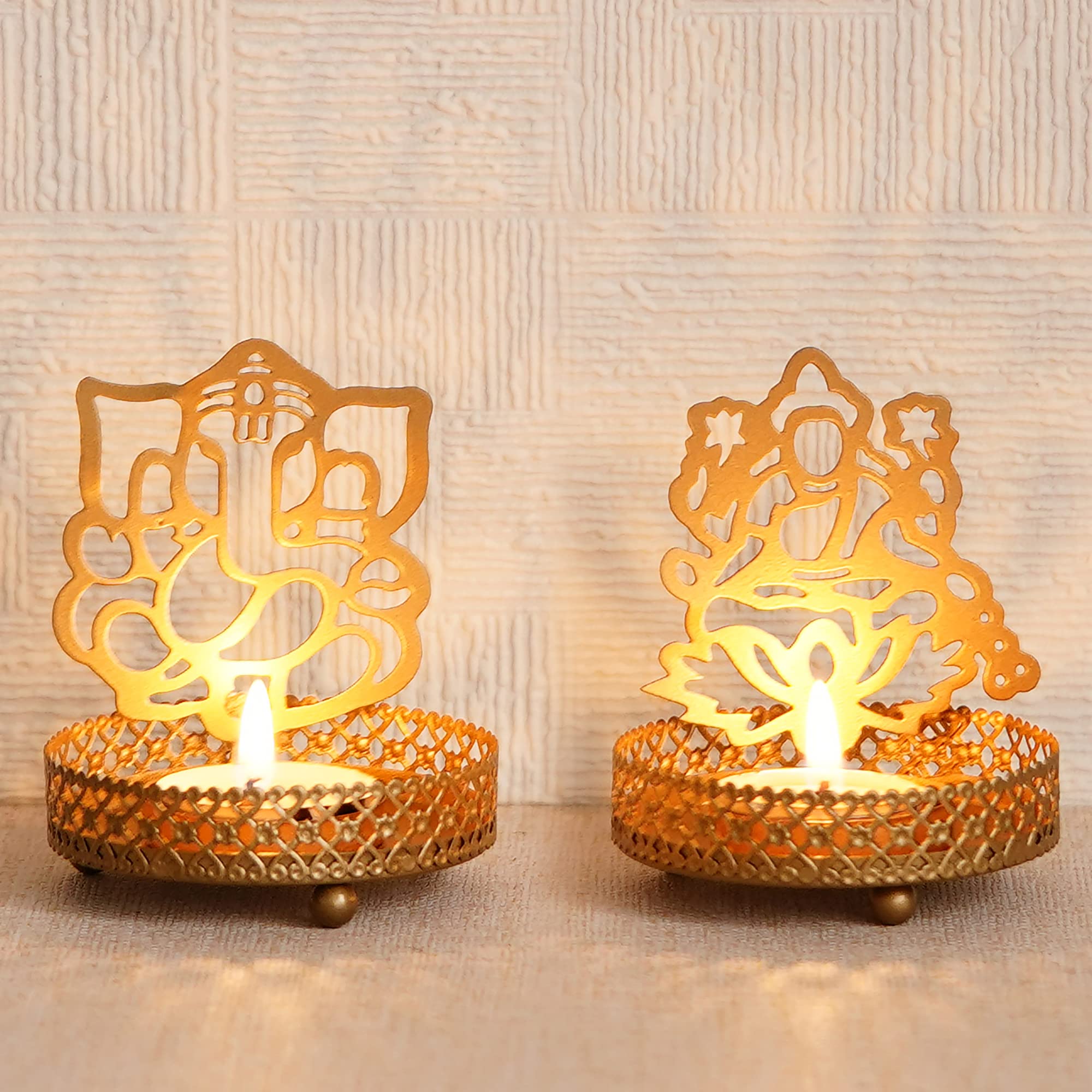 eCraftIndia Set of 2 Lord Ganesha and Goddess Laxmi Shadow Tea Light Candle Holders for Diwali, Home Decor, Festive Decor & Gifting-image-30