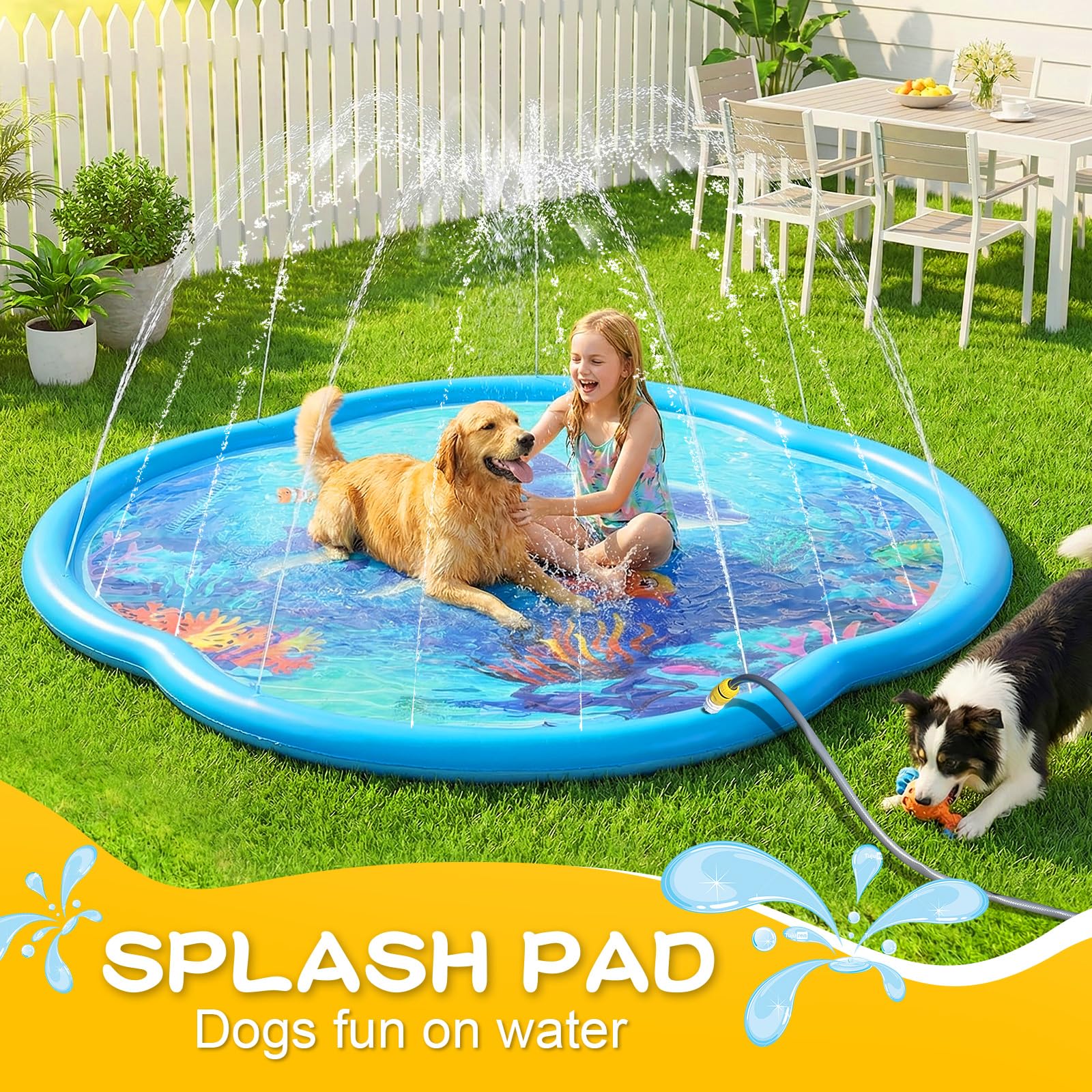 ChlorBlu Splash Pad,186CM Almohadilla Aspersor de Juego PVC, Tapete de Juegos de Agua para Actividades Familiares,Aspersor de Agua para Niños y Perros,Juguetes Acuáticos para Exteriores Fiesta Jardín