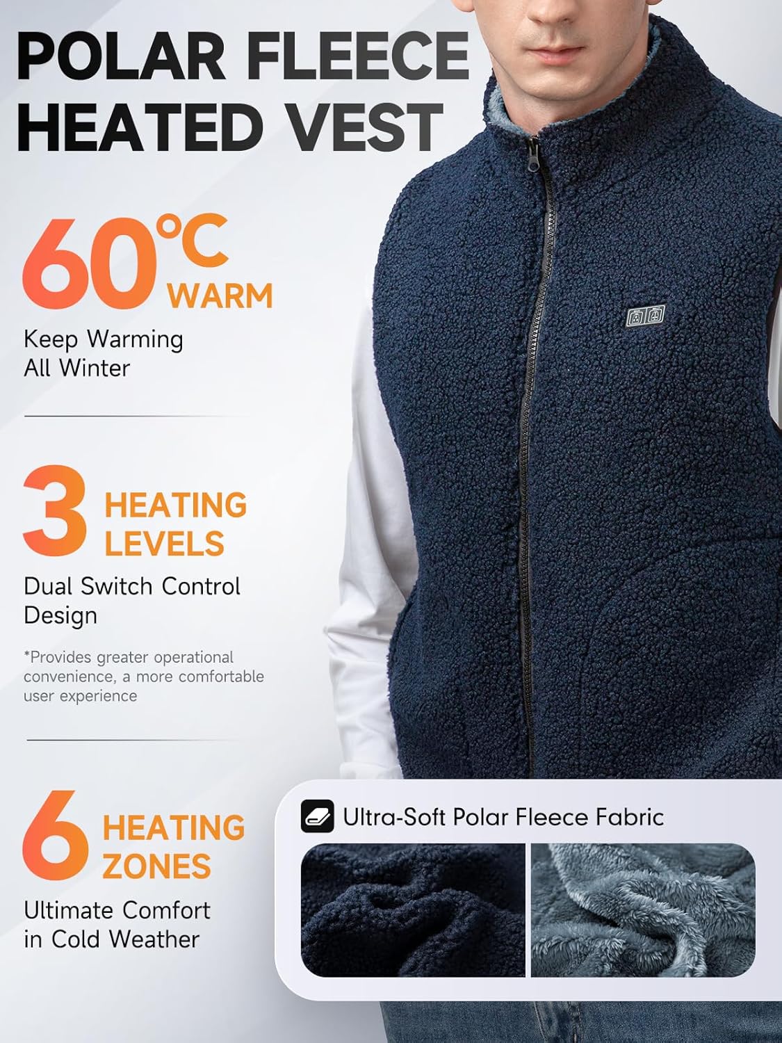 LABEWVI Fleece Heated Vest for Men with Battery Pack Included, Lightweight Electric Men's Heated Vest, USB Rechargeable - Image 3