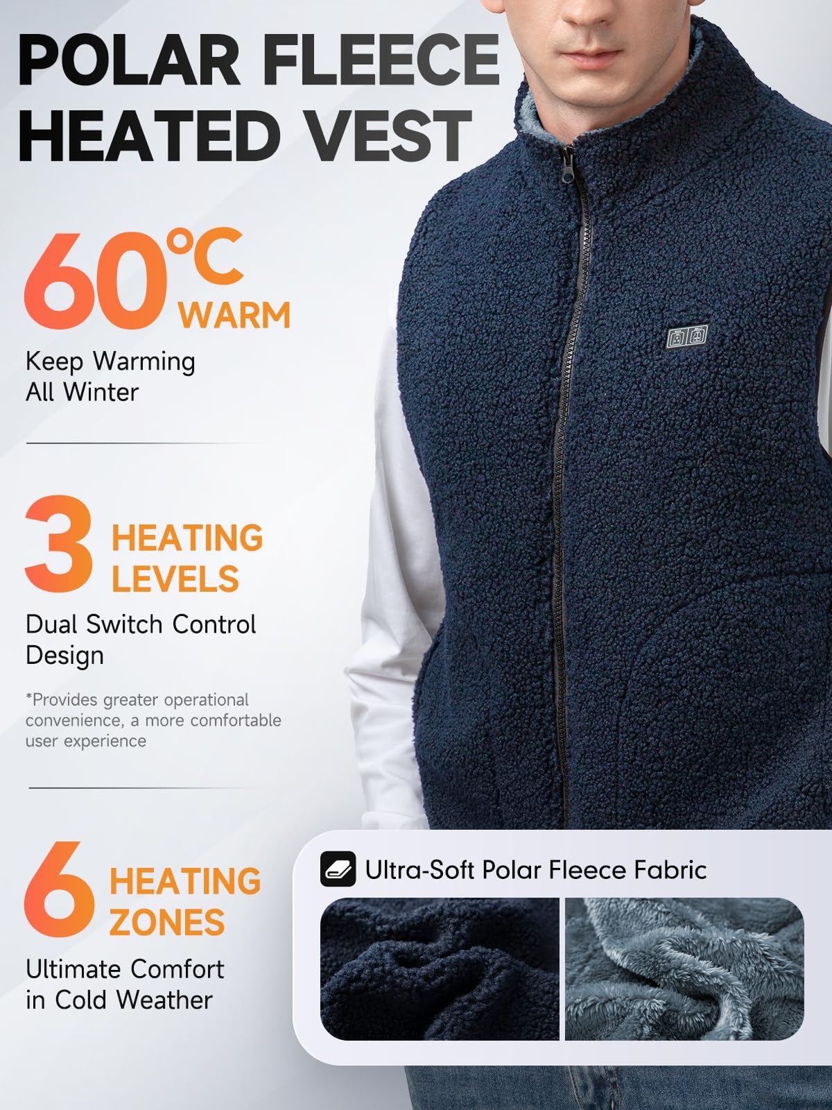 Beheizbare Weste, Heizweste für Damen Herren, Beheizte Jacke, Heizjacke mit Powerbank, 7.4V/5.0V Wärmejacke mit 3 Einstellbar Temperatur, 6 Heizzone, Wärmeweste Winter Regenjacke Kleidung mit Akku