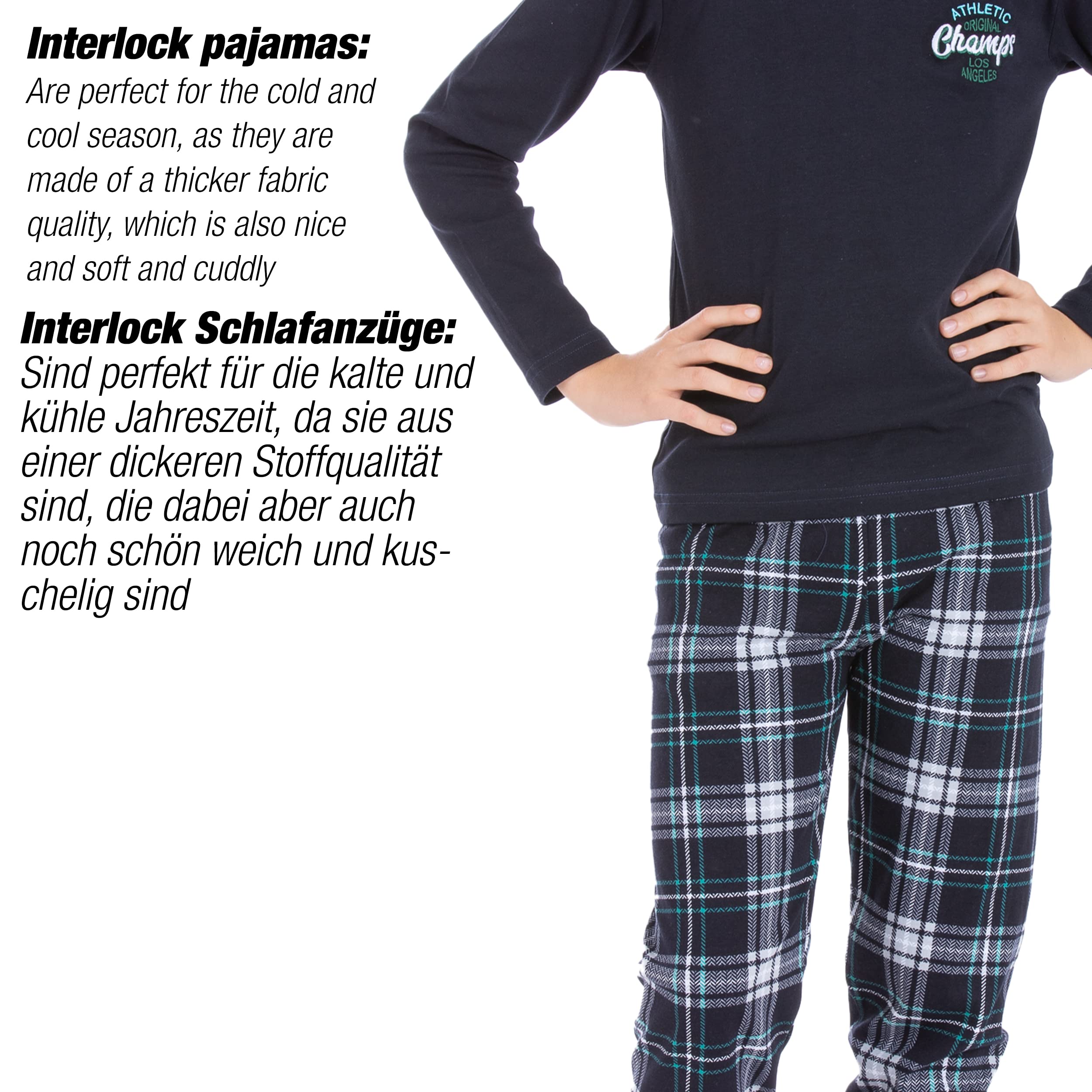LOREZA ® Pigiama Bambino Caldo a Maniche Lunghe 100% Cotone Interlock a Quadri