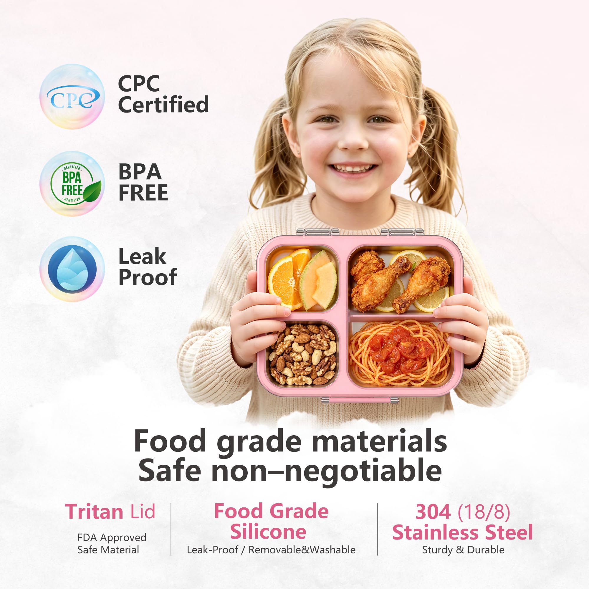 Fiambrera de acero inoxidable con 4 compartimentos, fiambrera de metal para niños, a prueba de fugas, para guardería, guardería, escuela, sandwichera, fiambrera, fiambrera para el pan, apta para